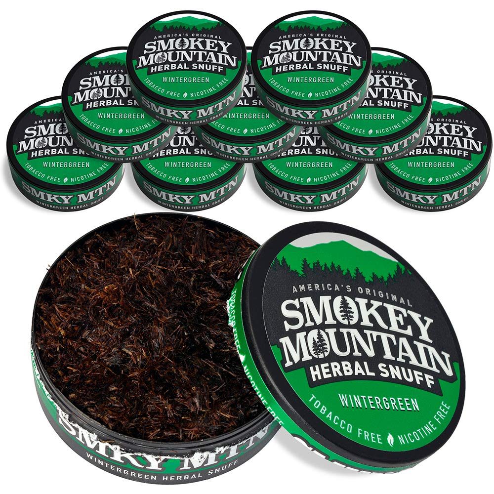 Smokey Mountain Herbal Long Cut - Wintergreen - 10 Can Box - Tobacco Free and Nicotine Free Snuff
