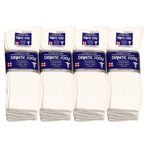 Falari Physicians Approved Diabetic Socks Crew Unisex 3, 6 or 12-Pack (9-11 Women/Men Size, 12 Pairs White)
