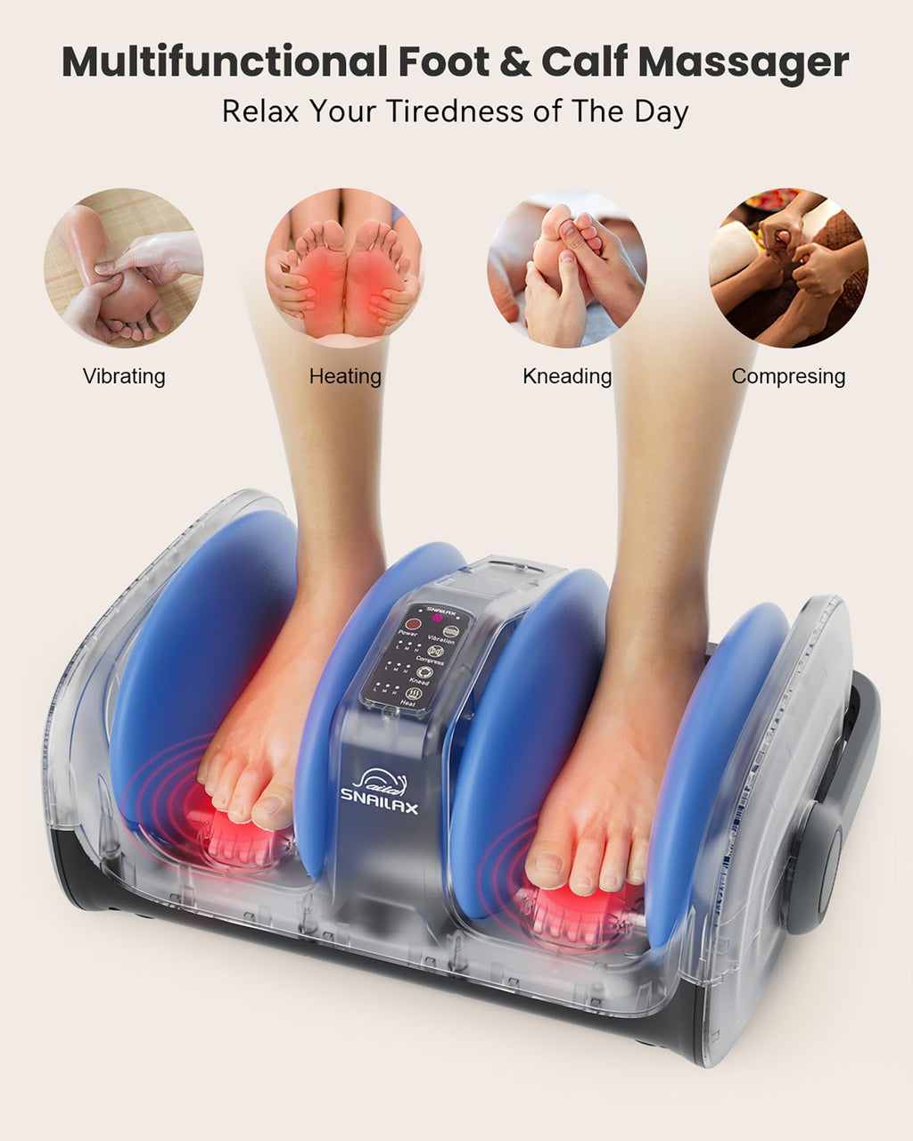 Snailax Shiatsu Foot Massager with Heat, Foot Calf Massager for Plantar Fasciitis, Deep Kneading Rolling Compression, Leg Massag