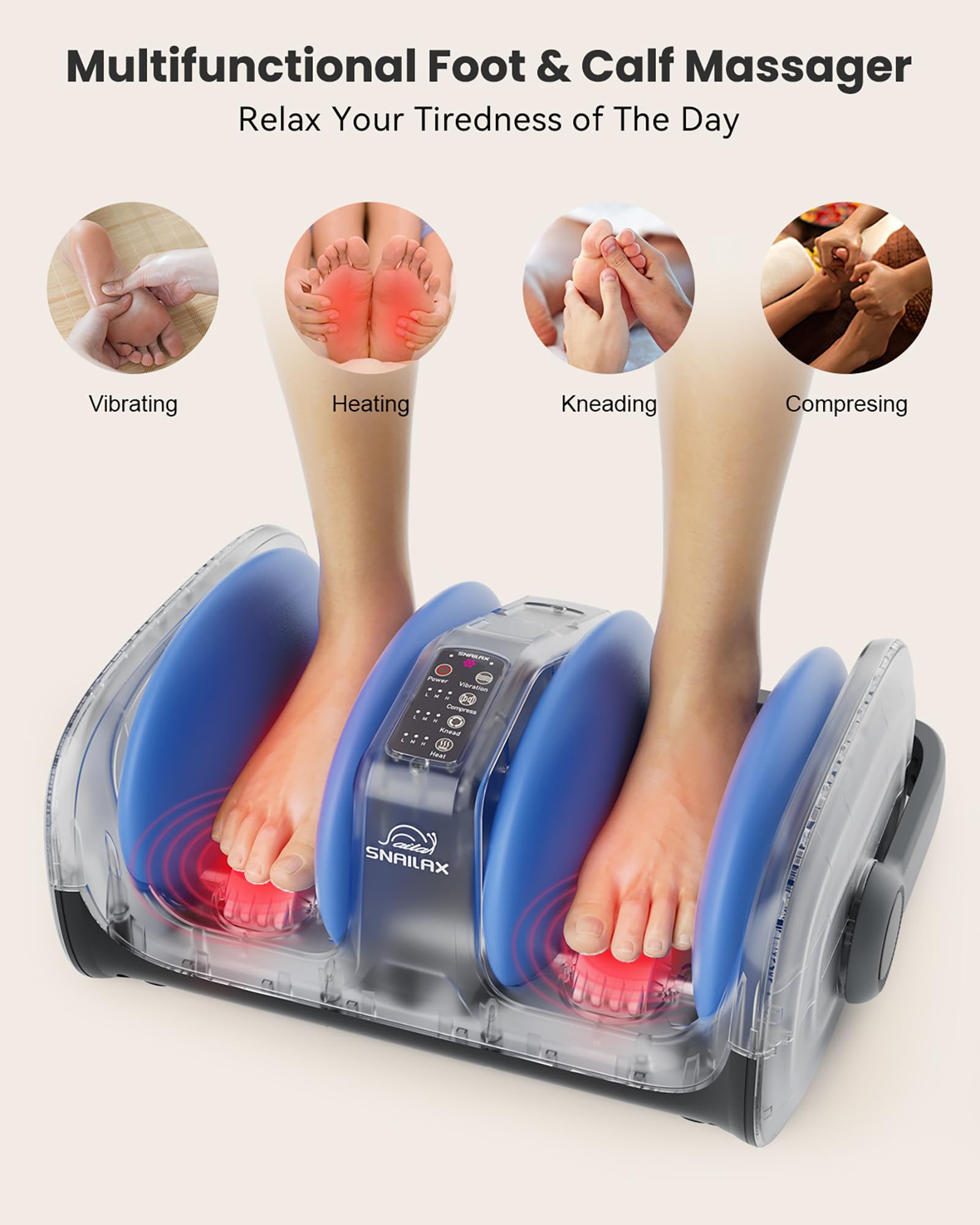 Snailax Shiatsu Foot Massager with Heat, Foot Calf Massager for Plantar Fasciitis, Deep Kneading Rolling Compression, Leg Massag