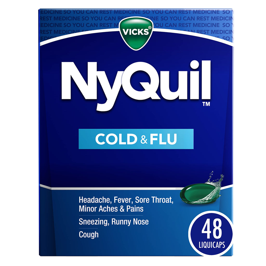 VICKS NyQuil Cold & Flu Relief Over-the-Counter Medicine, Powerful Multi-Symptom Nighttime Relief for Headache, Fever, Sore Thro