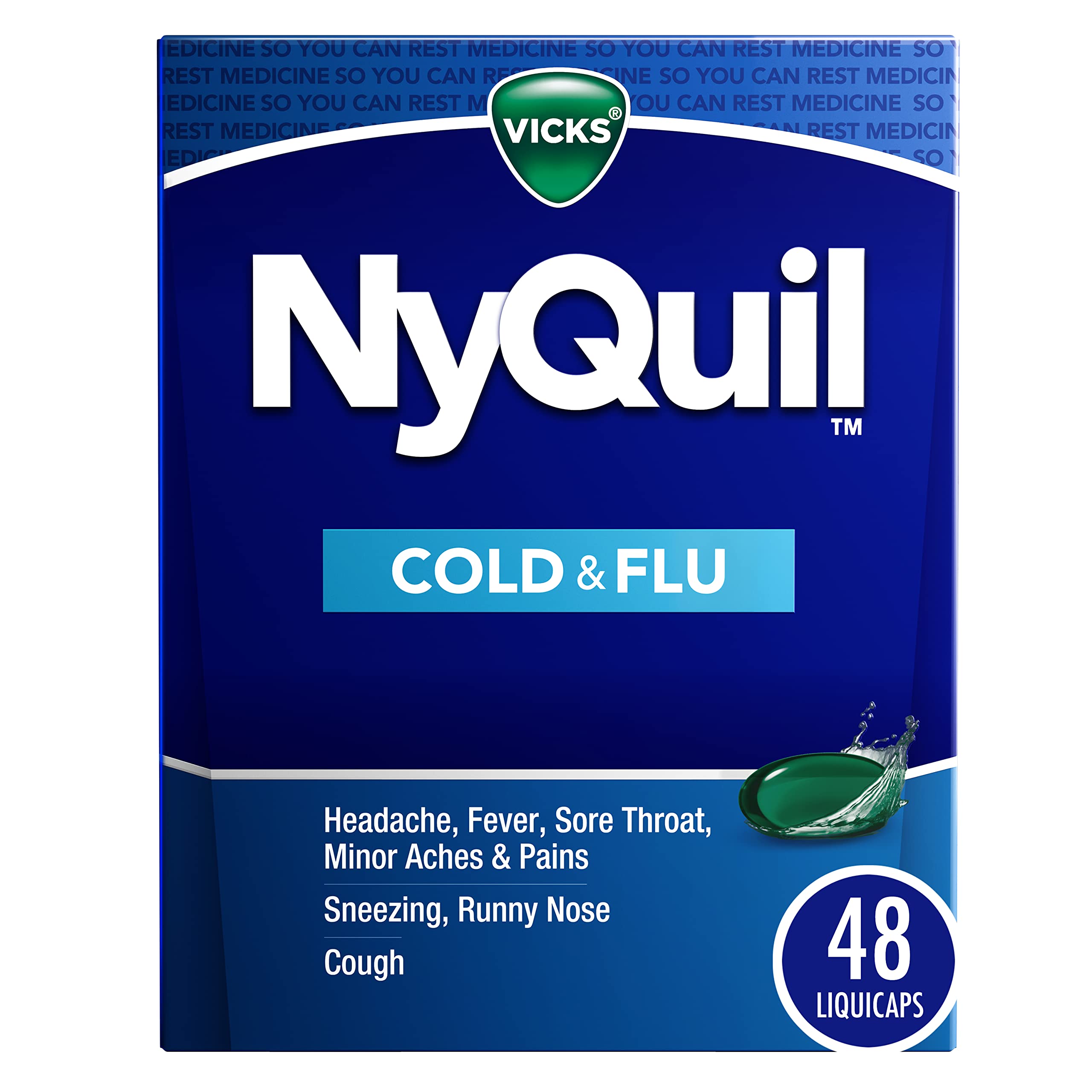 VICKS NyQuil Cold & Flu Relief Over-the-Counter Medicine, Powerful Multi-Symptom Nighttime Relief for Headache, Fever, Sore Thro