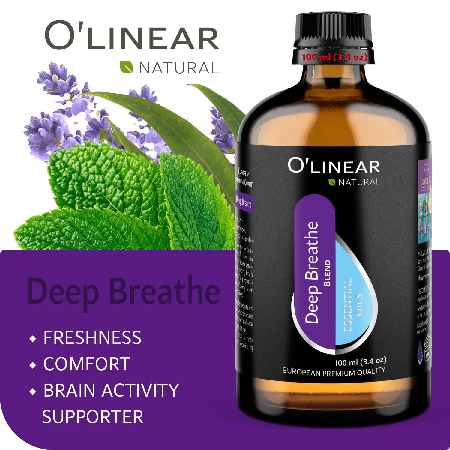 Breathe Essential Oil Blend - Calming Drops for Easy Breathing, Sweet Dreams and Relaxation, Mix of Peppermint, Lavender and Euc