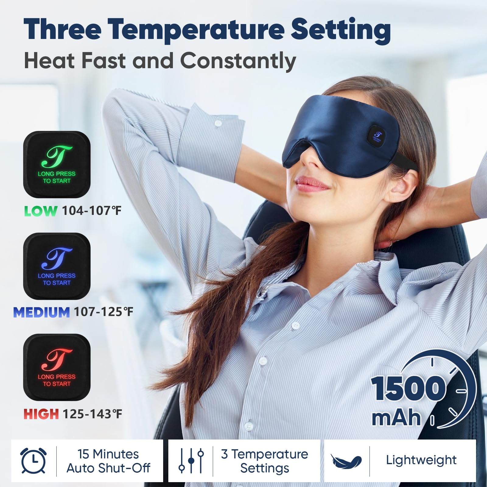 Heated Eye Mask for Dry Eyes, 1500mAh Cordless Warm Eye Compress for Blepharitis, Styes, Washable Cover, Gifts for Family and Fr