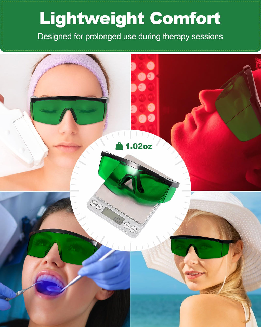 Red Light Therapy Glasses, See-Through Eye Protection for Red Infrared 200-2000nm Full-Coverage Design Adjustable Fit Transparen