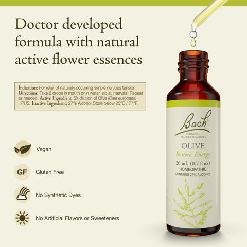 Bach Original Flower Remedies, Olive - Restore Energy - Natural Homeopathic Flower Essence for Emotional Balance - Vegan, Gluten