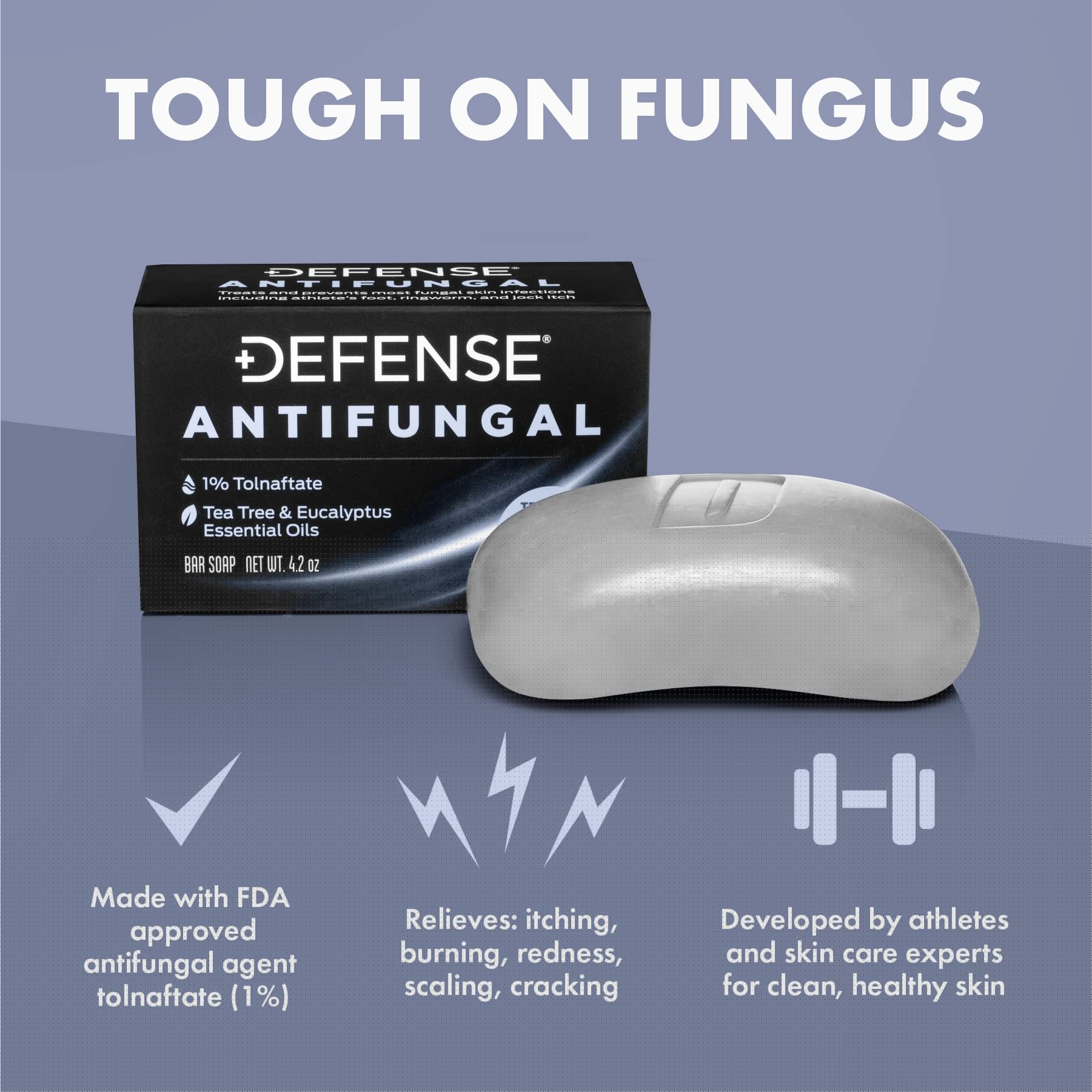 Defense Antifungal Bar Soap | Jock Itch, Ringworm, Athletes Foot, Skin Fungus | Medicated Anti Fungal Treatment (One Bar, No Ca
