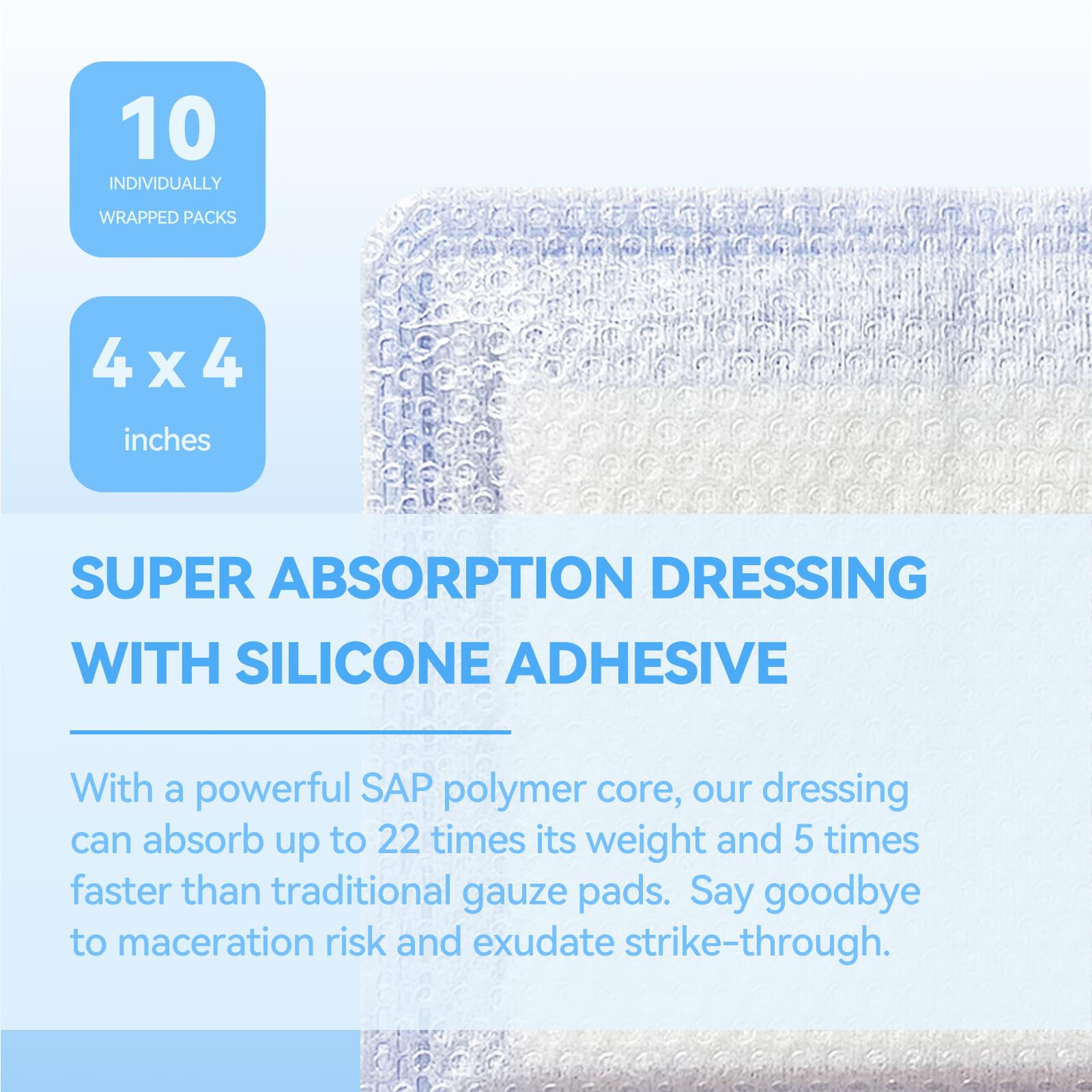 Jointown Super Absorption Dressing Bandages, 4x4,10 PCS