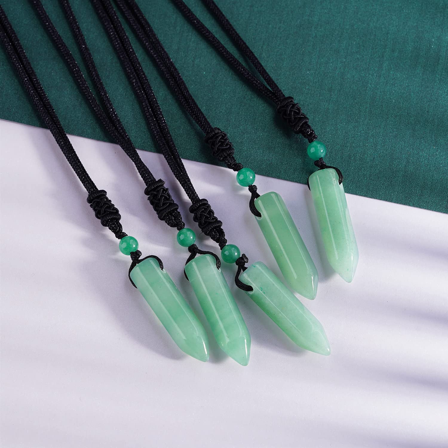 TIKCAUZ Green Aventurine Hexagonal Necklace Natural Crystal Point Pendant with Adjustable Rope Reiki Healing Stone Necklace Hand