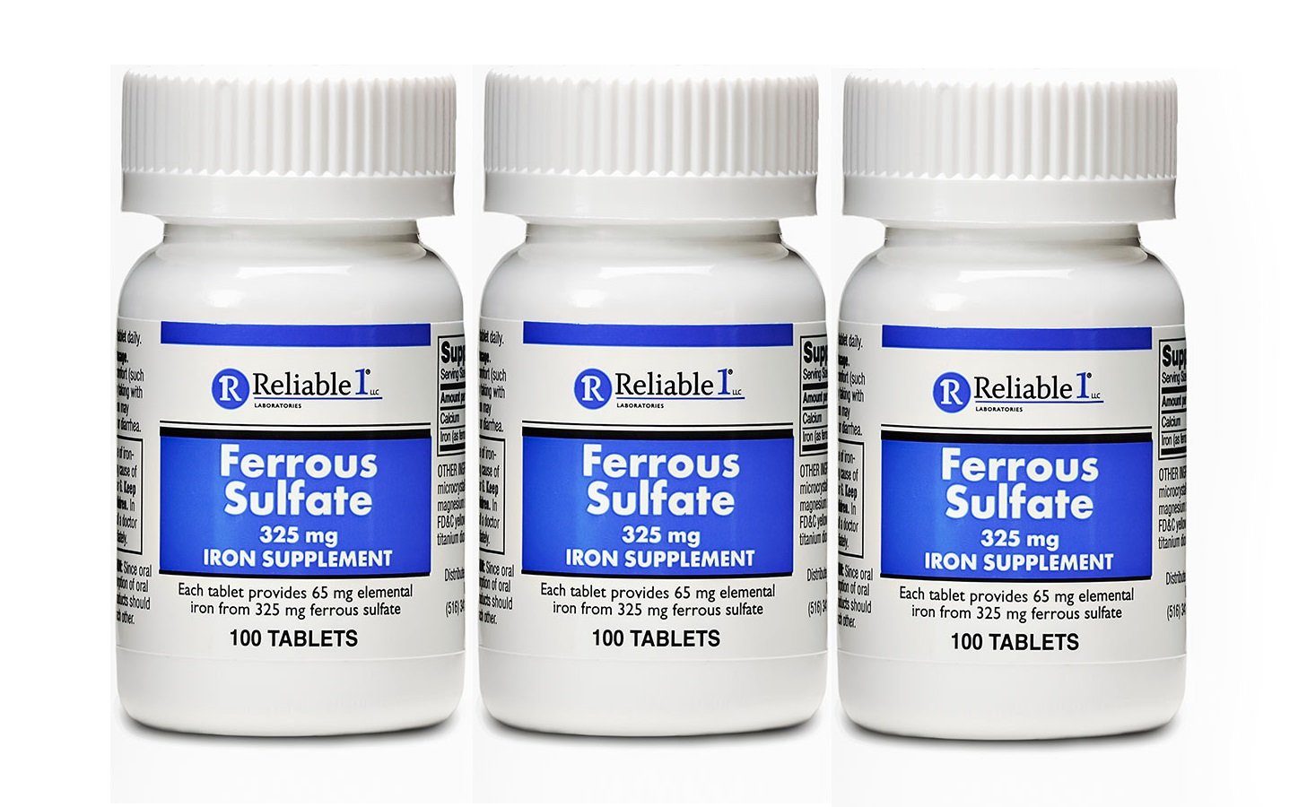 Ferrous Sulfate Iron 325 mg Generic for Feosol 100 Tablets Pack of 3