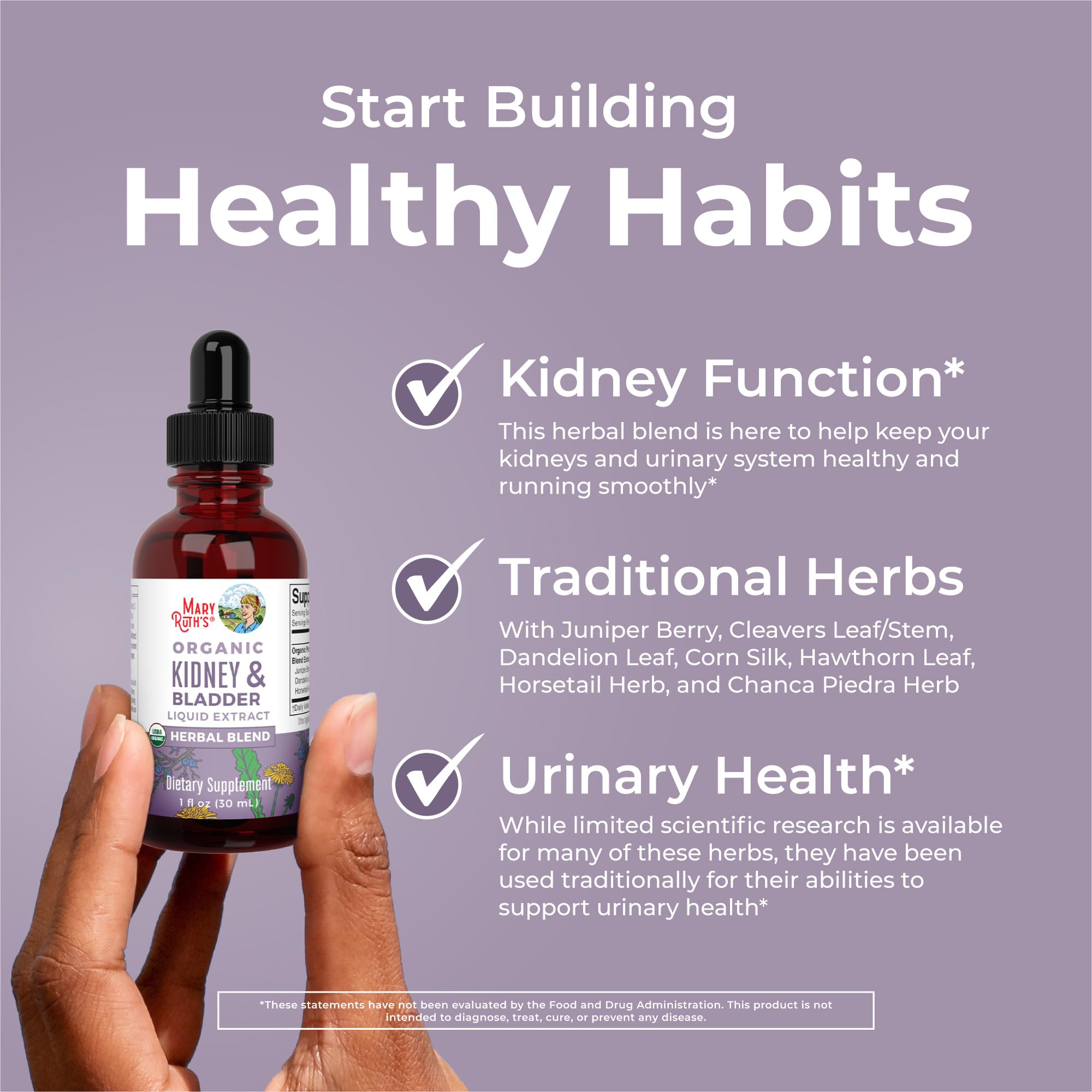 MaryRuth Organics Herbal Supplement Drops | Support Renal & Urinary Systems | Juniper Berry | Cleavers | Dandelion | Hawthorn |