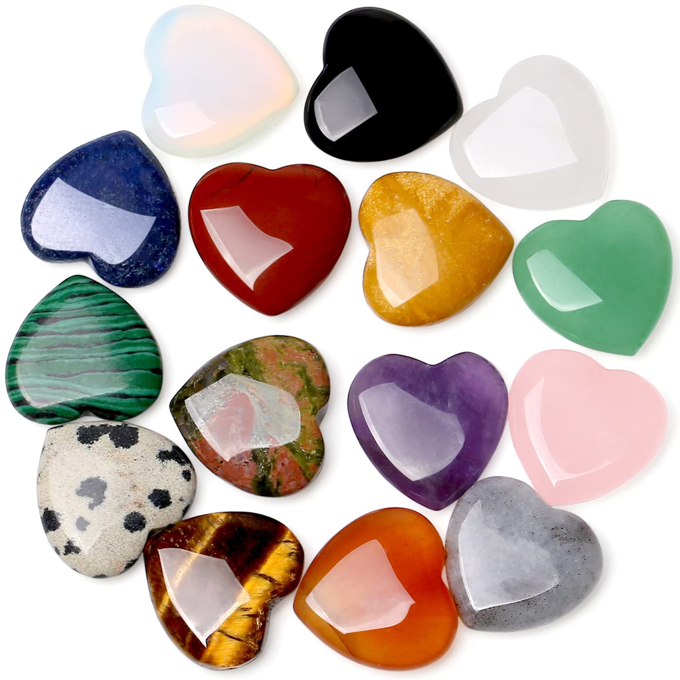 15 PCS Heart Crystals Healing Natural Pocket Stones Polished Love Shaped Palm Gemstones Rose Quartz Amethyst Assorted Set Reiki 