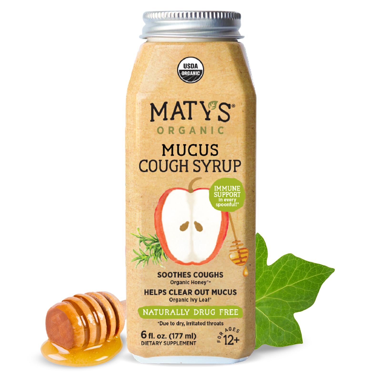 Matys Adult Mucus Cough Syrup for Adults & Children 12 Years & Up, Soothing Relief Ivy With Organic Ingredients & Zinc, 6 Fl Oz