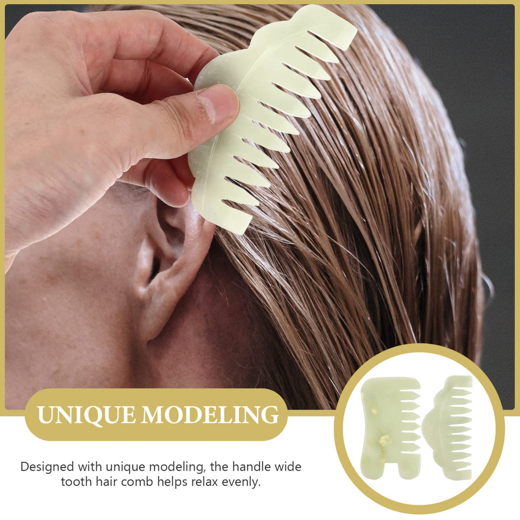 Healifty Jade Scraping Comb Set - 2Pcs Gua Sha Hair Comb for Scalp Massage and Facial Beauty Dual Use Massage Tool (Green)