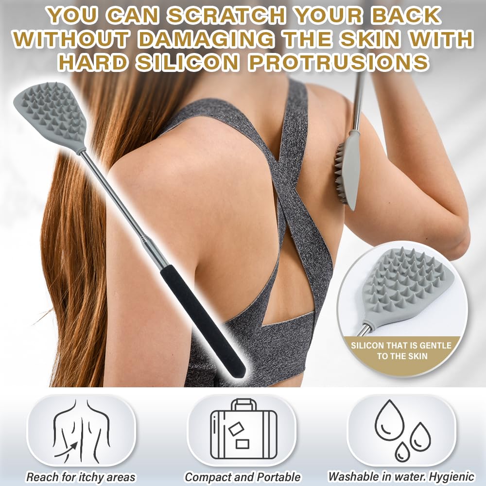 ROUNDS Back Scratcher Dont DamageYour Back Hard Silicon Protrusion Cream applicator Head spa Portable Extendable Telescoping