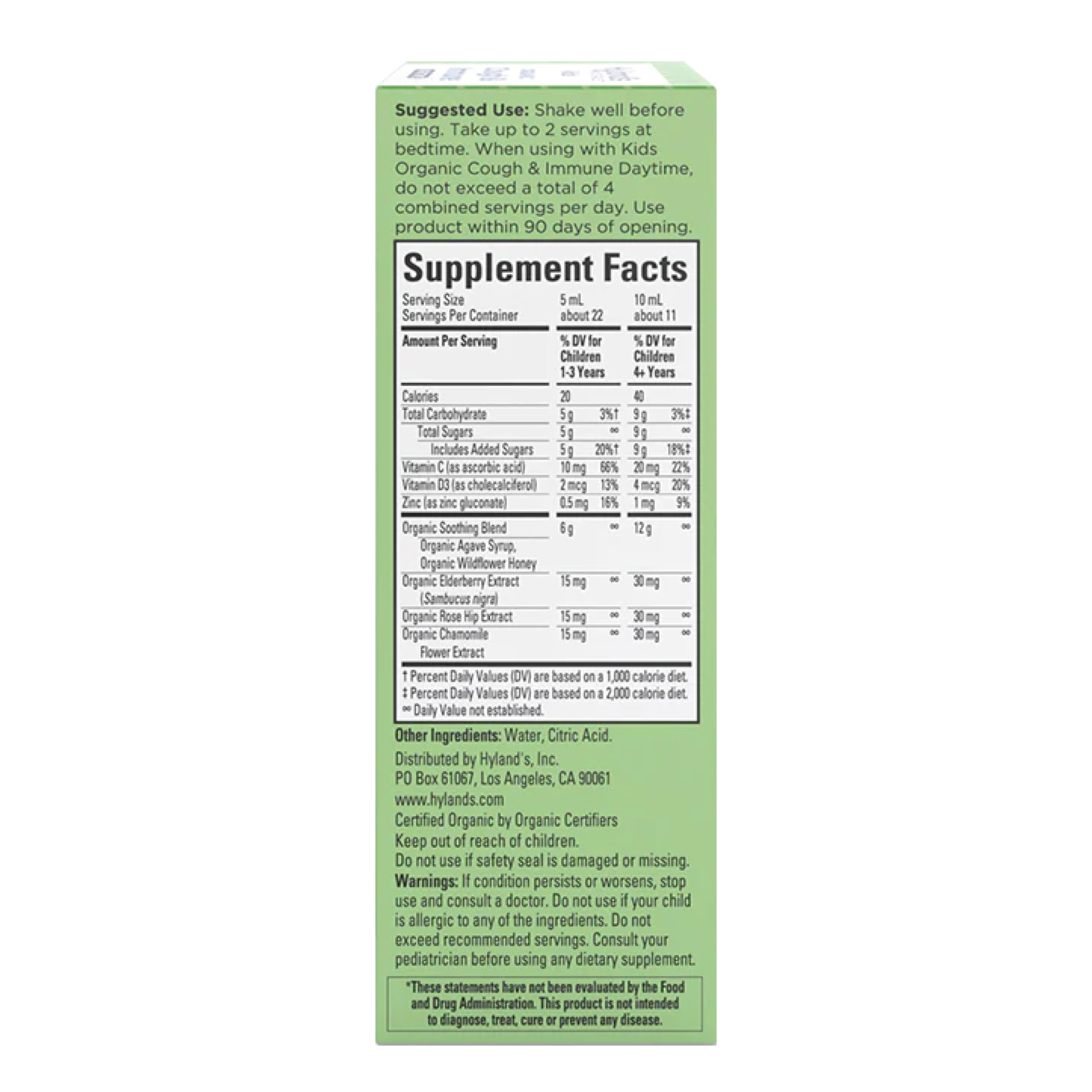Hylands Kids Nighttime Organic Cough Syrup and Immune Support with Agave, Elderberry and Pomegranate, Soothes Cough, and Suppor