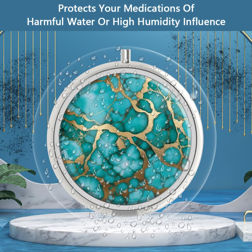 Emerald Green Marble Decorative Medicine Case - 3 Compartment Portable Pill Box Organizer