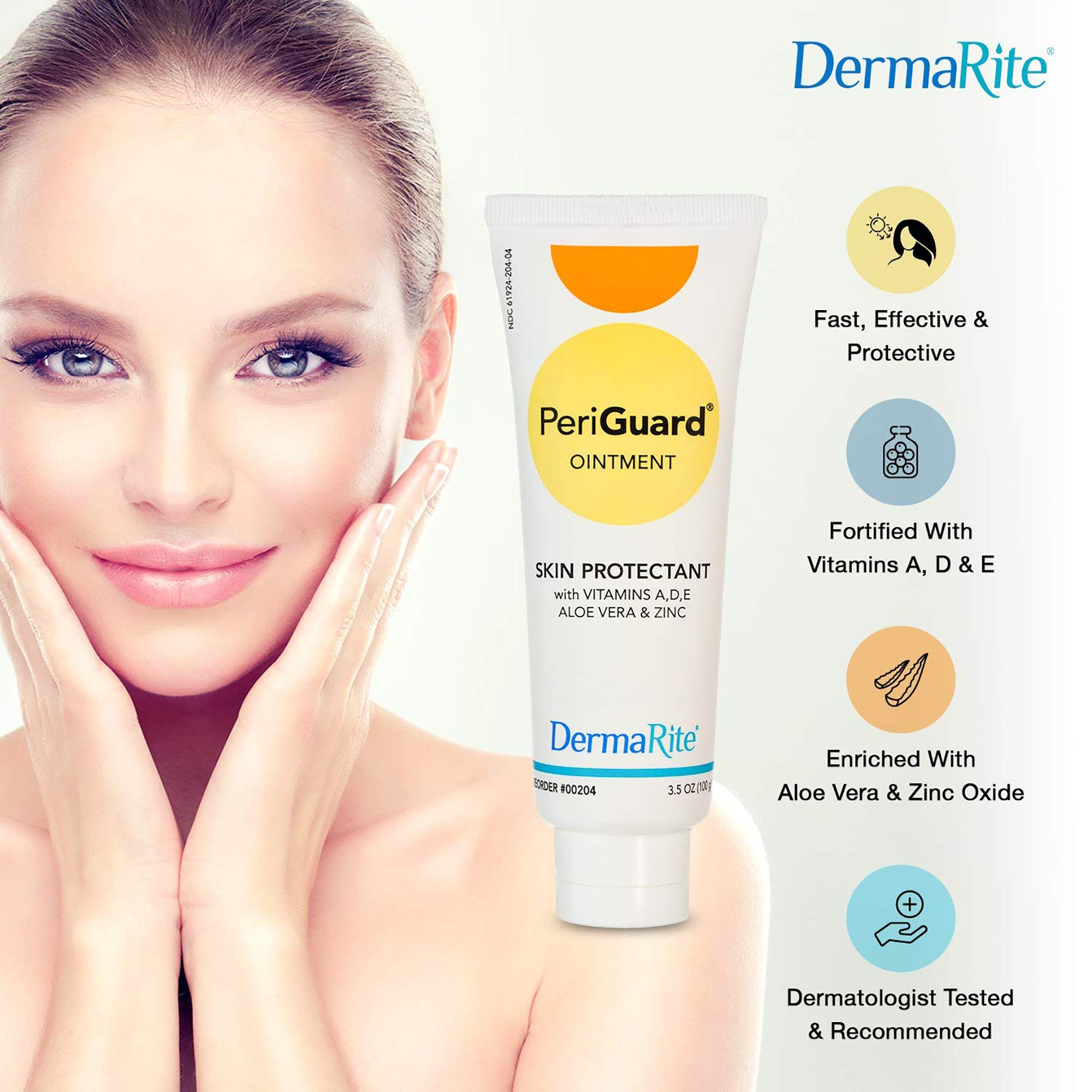 DermaRites PeriGuard Ointment Skin Protectant - Vitamins A, D, E, Aloe Vera & Zinc, Goes on Clear, Easy to Remove - 7 oz. Tube,