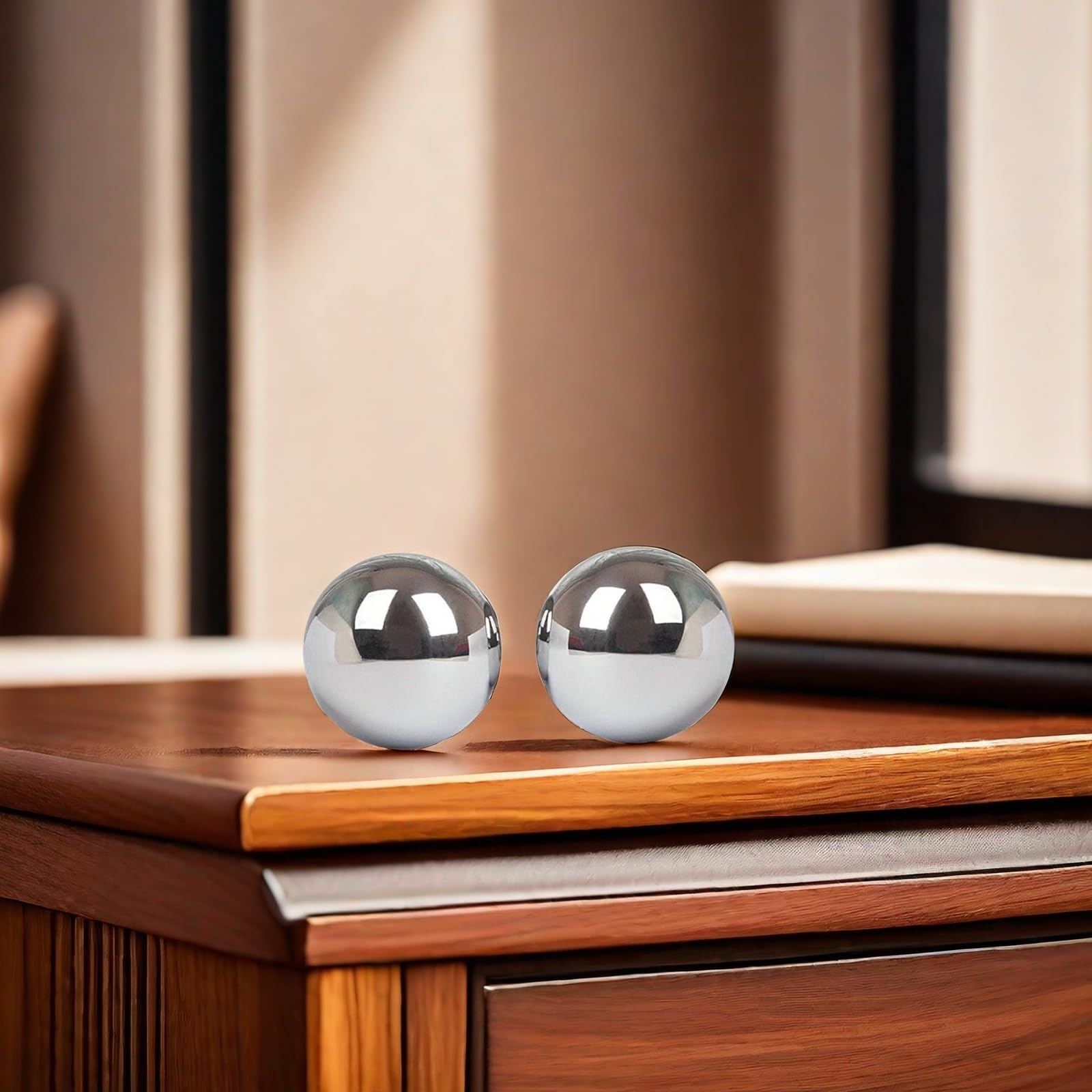 Tianigo Stainless Steel Baoding Balls Set, 1.2 Inches Chinese Health Balls, Metal Stress Relief Hand Massage Balls No Chime for