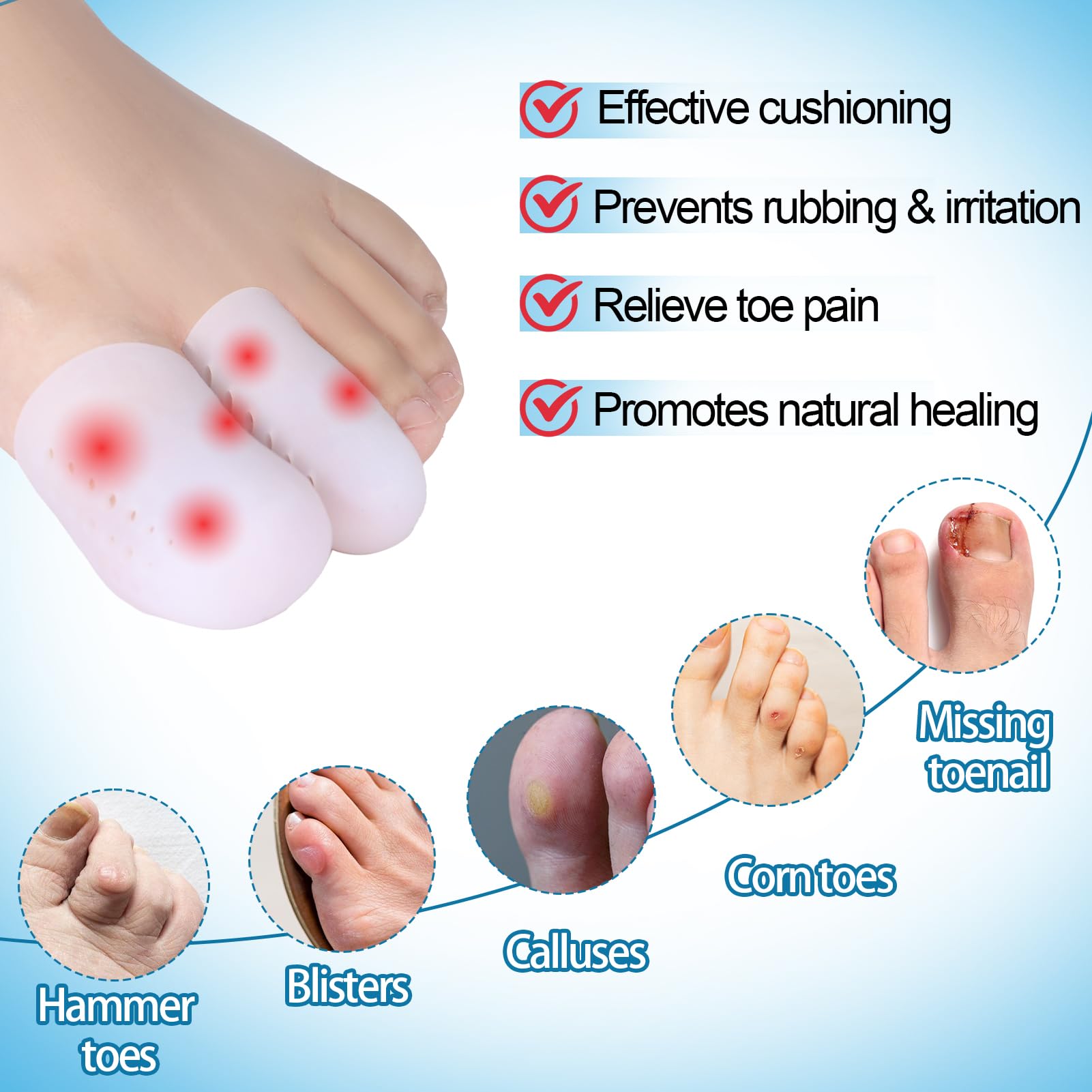 20Pcs Gel Toe Protectors - Silicone Breathable Toe Caps, Toe Cushion Guard Cover for Women Men, Relieve Ingrown Toenails, Hammer
