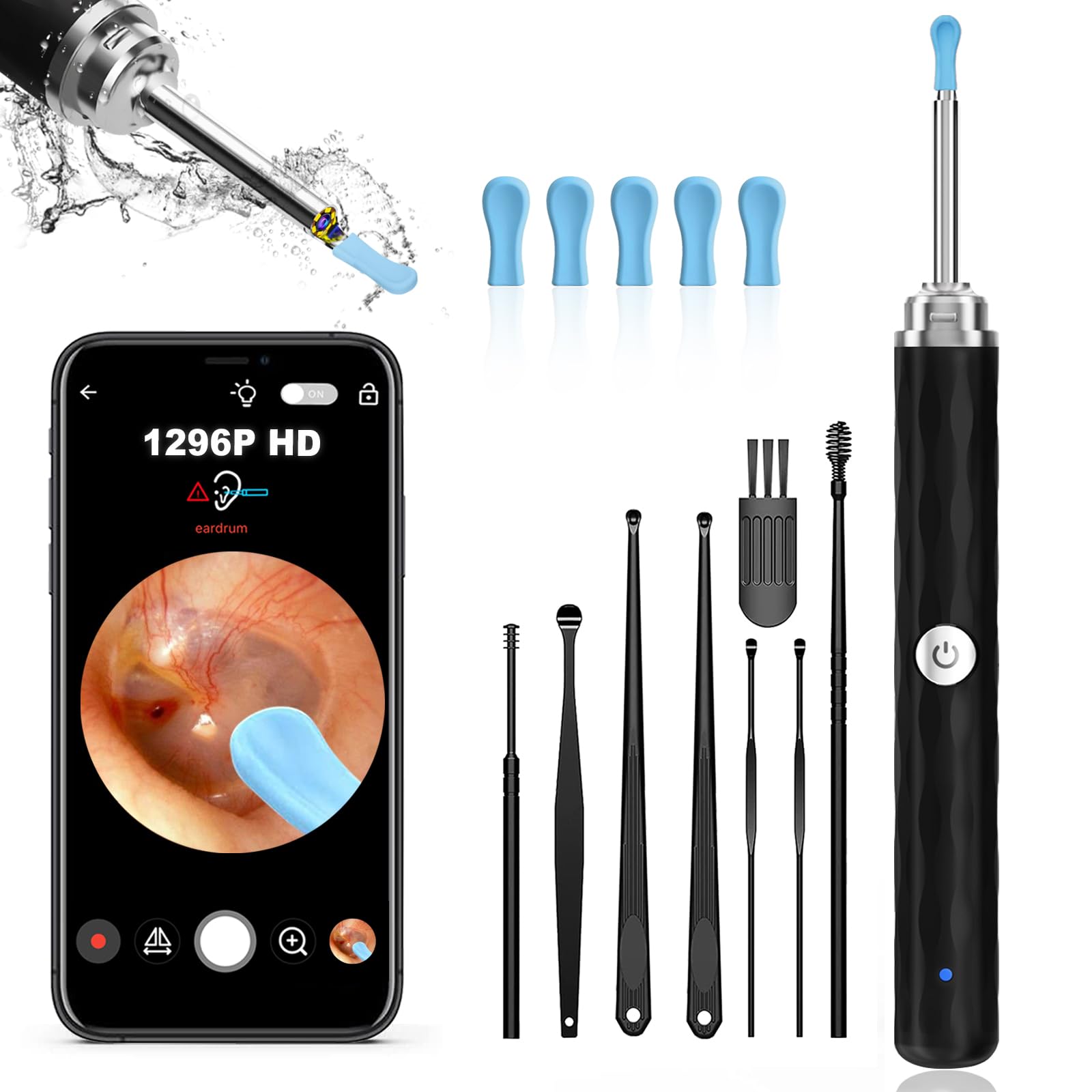 Ear Wax Removal Tool Camera, (1296P) Ear Cleaner with Light and Camera Ear Wax Cleaner with 8pcs Ear Set, Earwax Removal Kit Com