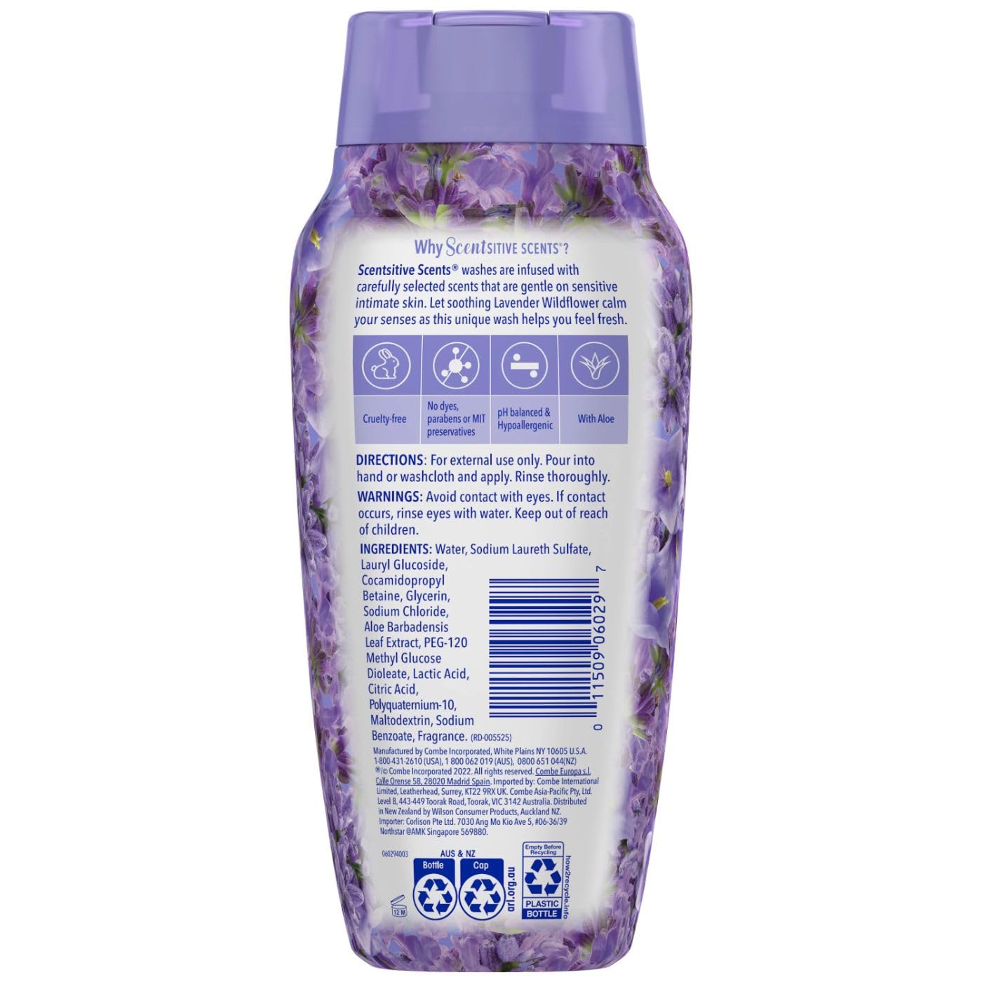 Vagisil Feminine Wash for Intimate Area Hygiene, Scentsitive Scents, pH Balanced and Gynecologist Tested, Lavender Wildflower, 1