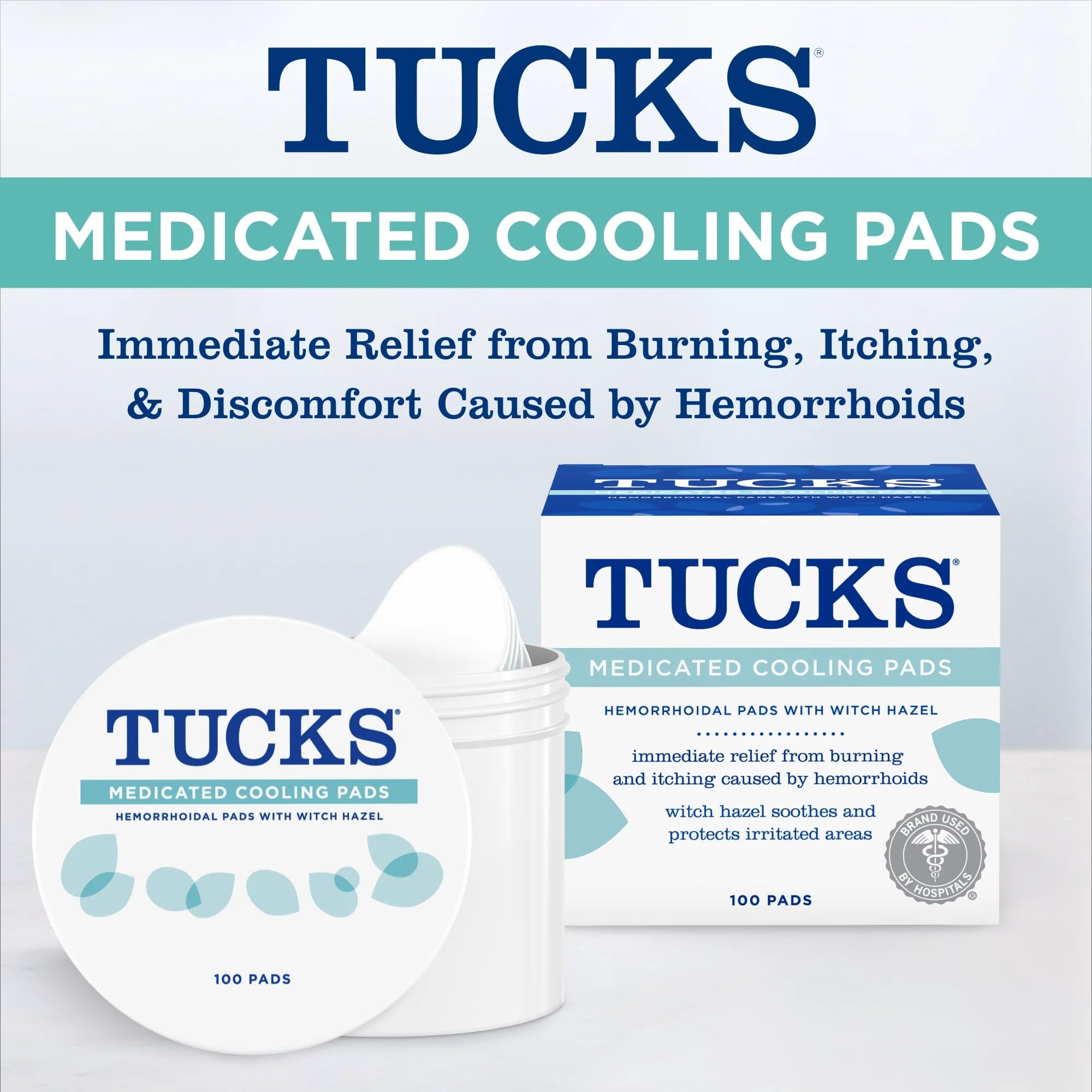 TUCKS Medicated Cooling Pads, 200 Count - Witch Hazel Pads for Sensitive Areas, Cleanse and Protect from Irritation