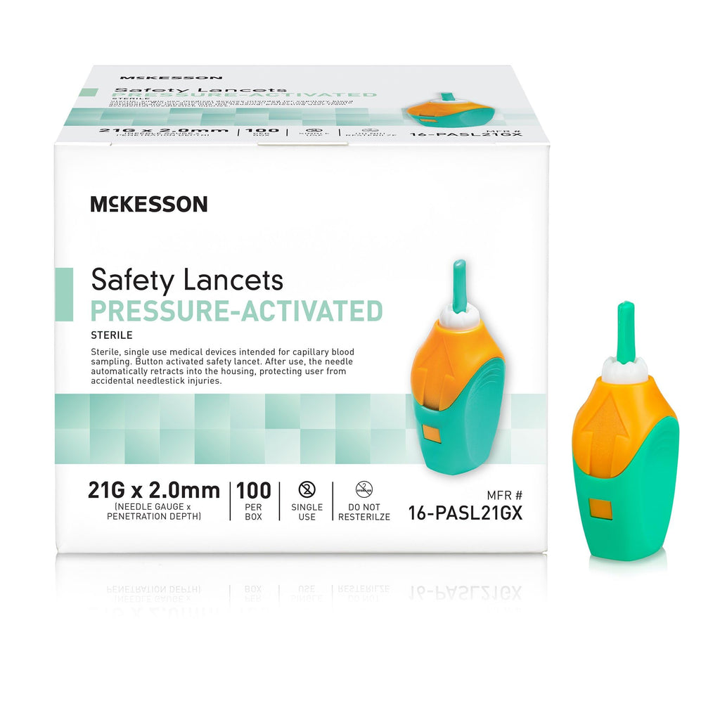 McKesson Lancets for Diabetes Testing [100 Count] Lancing Device for Blood and Glucose Test, 21G x 2.0 mm, Pressure-Activated, S