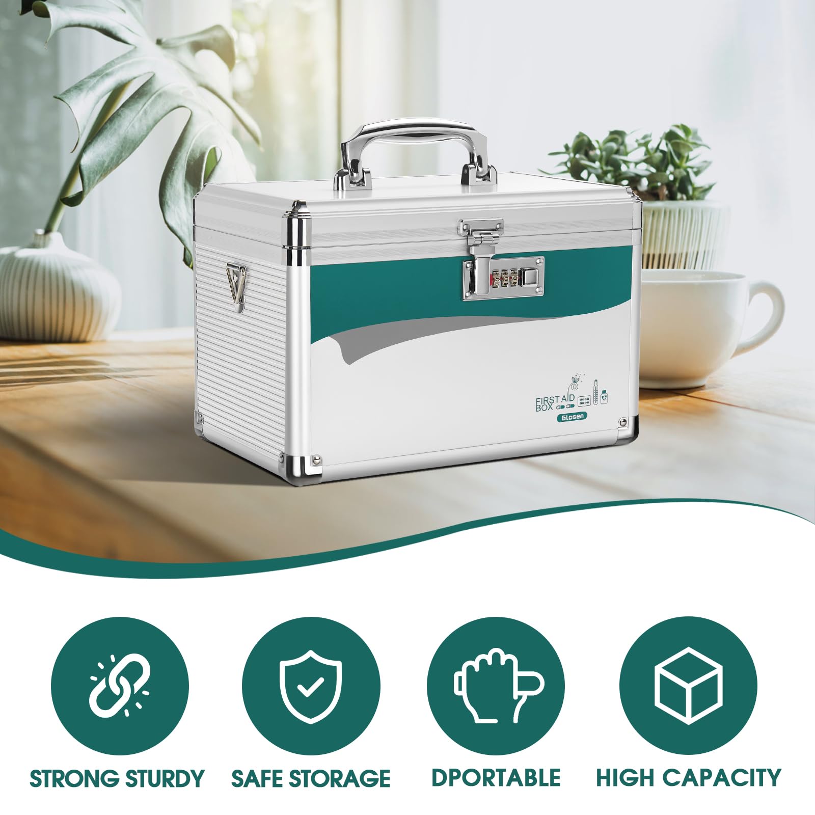 Glosen Medicine Lock Box with Combination Lock,Medication Lock box12 x 7.68 x 7.87 Inch ?Medium? Safe Lock Box,Medical Box Organ