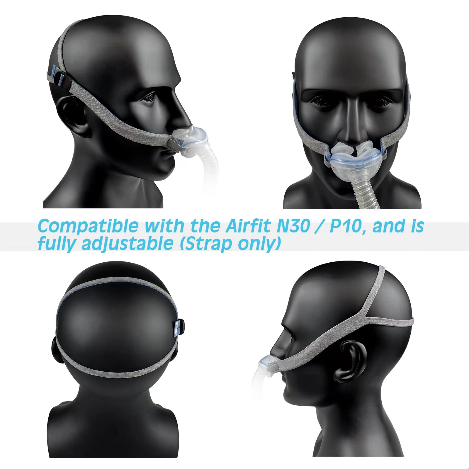 Airfit P10 / N30 Headgear Strap Upgraded Replacement Straps Fully Adjustable Design Quickfit Elastic - Fit for Resmed P10 / N30