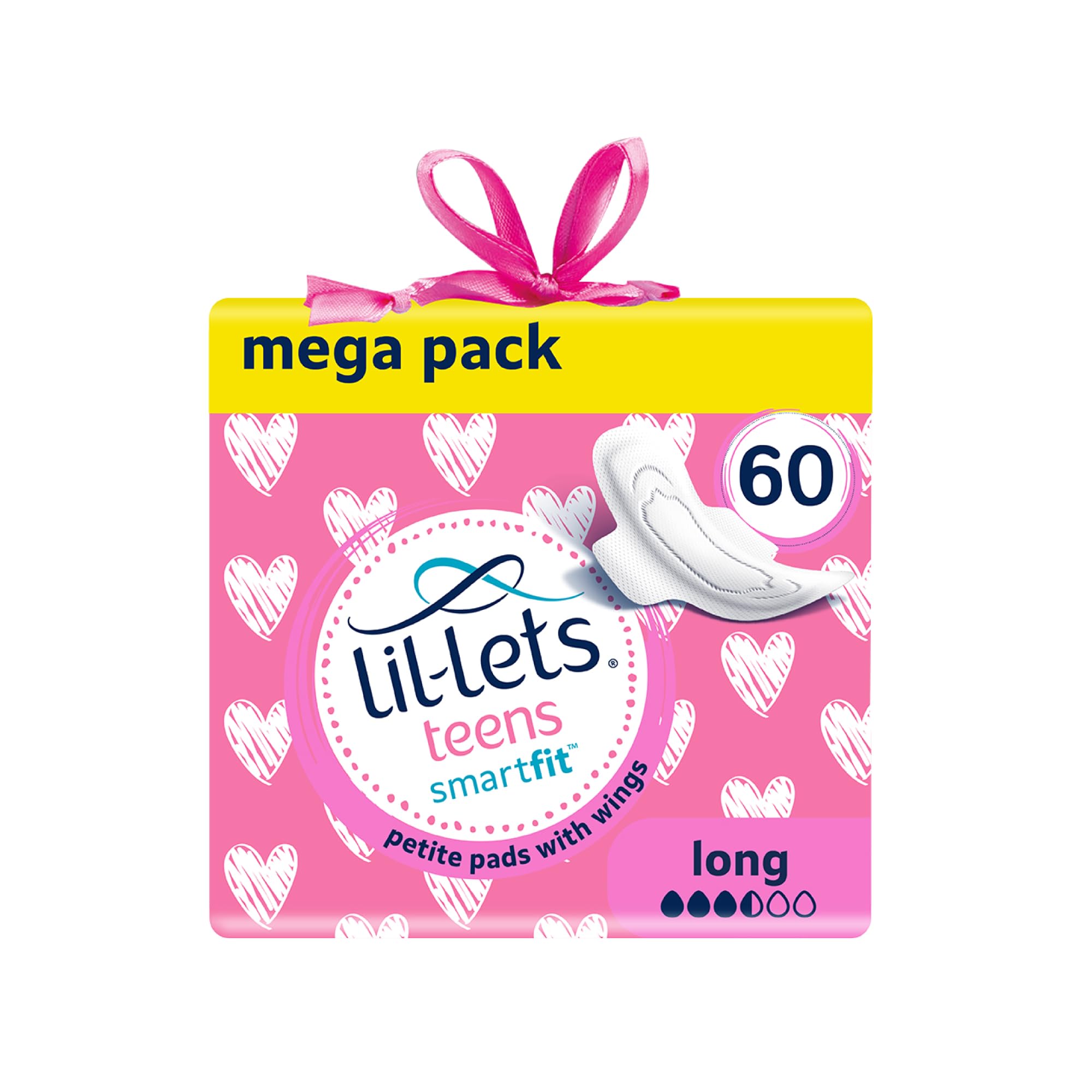 Lil-Lets Teens Long Pads with Wings - 60 Count Period Pads for Teens - Thin, Super Absorbent Sanitary Napkins, Soft & Breathable