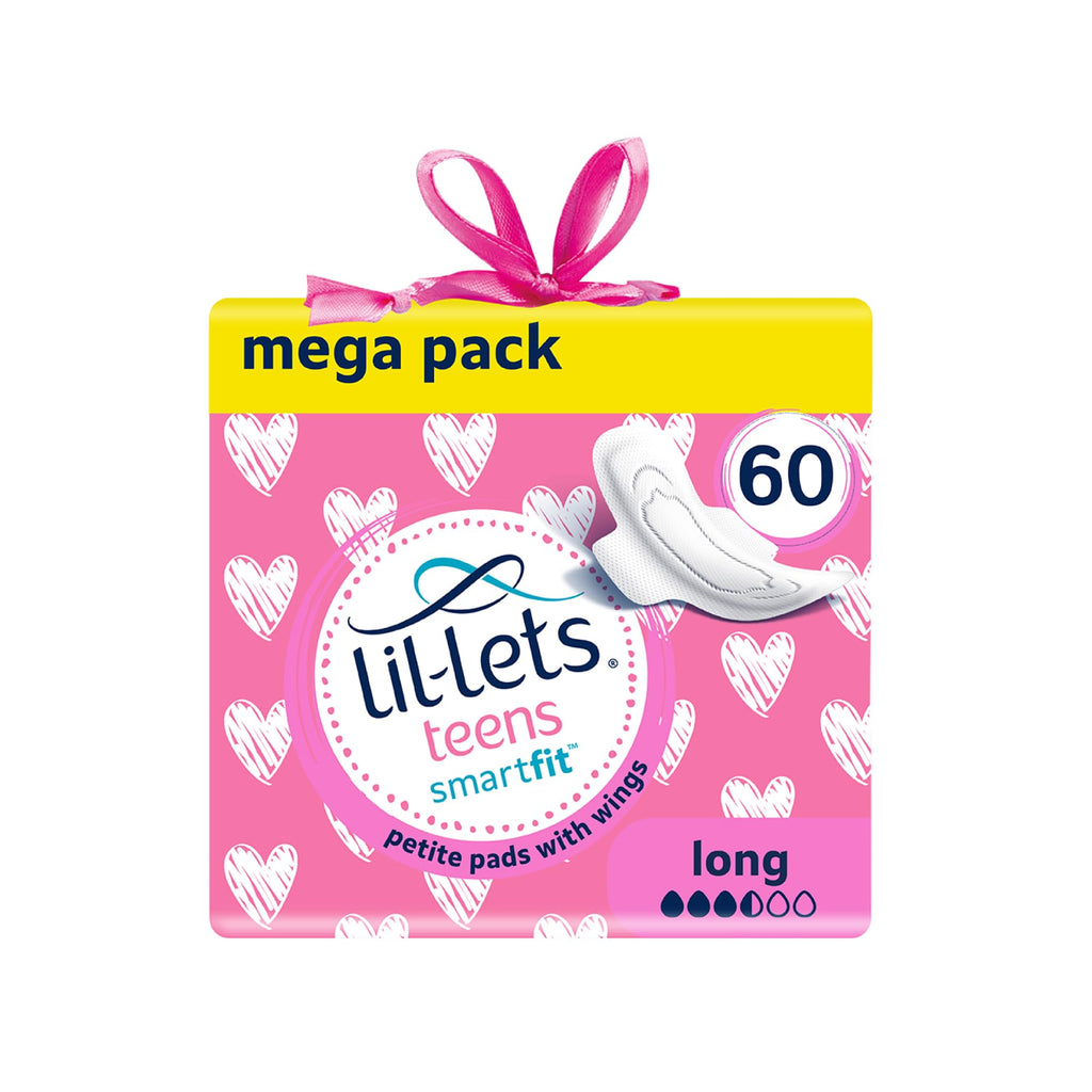 Lil-Lets Teens Long Pads with Wings - 60 Count Period Pads for Teens - Thin, Super Absorbent Sanitary Napkins, Soft & Breathable