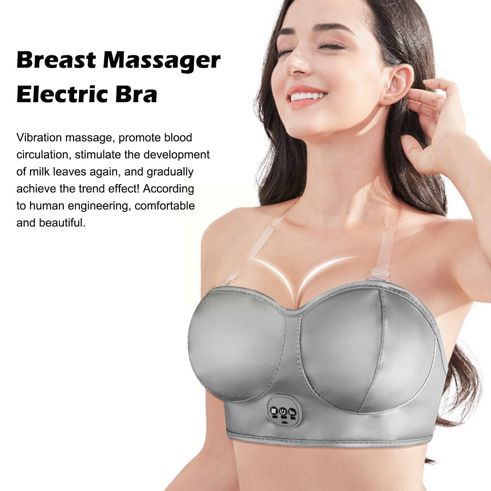 Electric Bust Massager, Breast Massager Bra, USB Wireless Electric Massagers for Shaping Beautiful Chest Anti Sagging-Grey