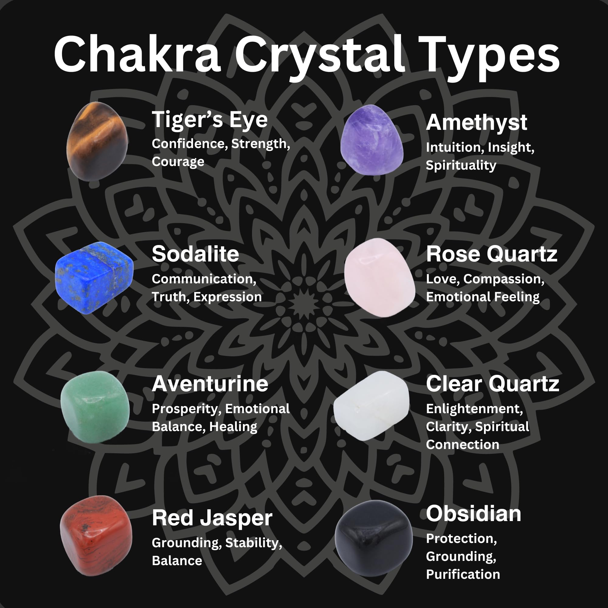 chakra Stones Healing crystals Set of 8, Tumbled and Polished, for 7 chakras Balancing, crystal Therapy, Meditation, Reiki, or a