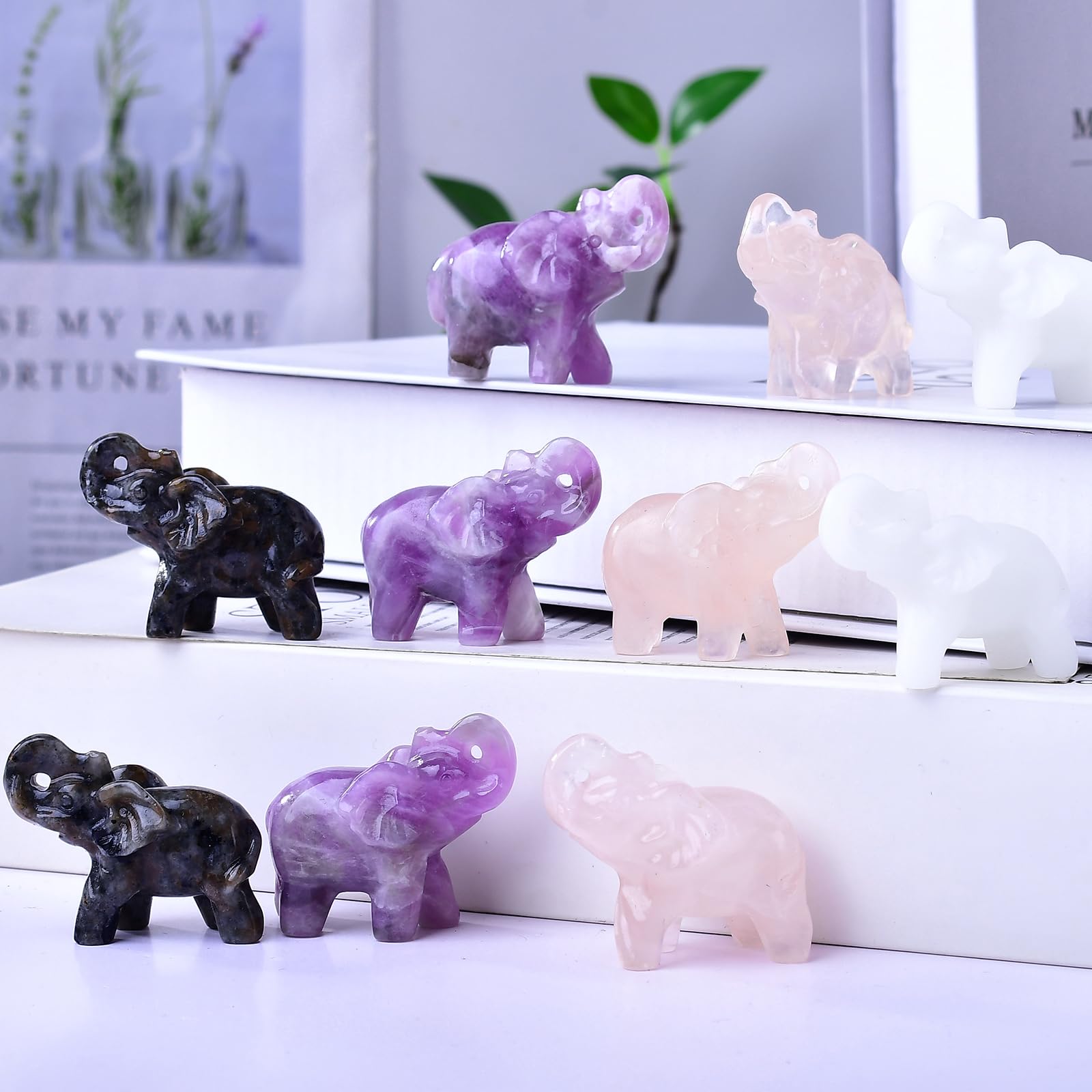Ytbeoxk 1.8 Inch Amethyst Elephant Crystals Decor, Healing Crystal Cute Figurines, purple Elephant Gemstones Decorations Statue,