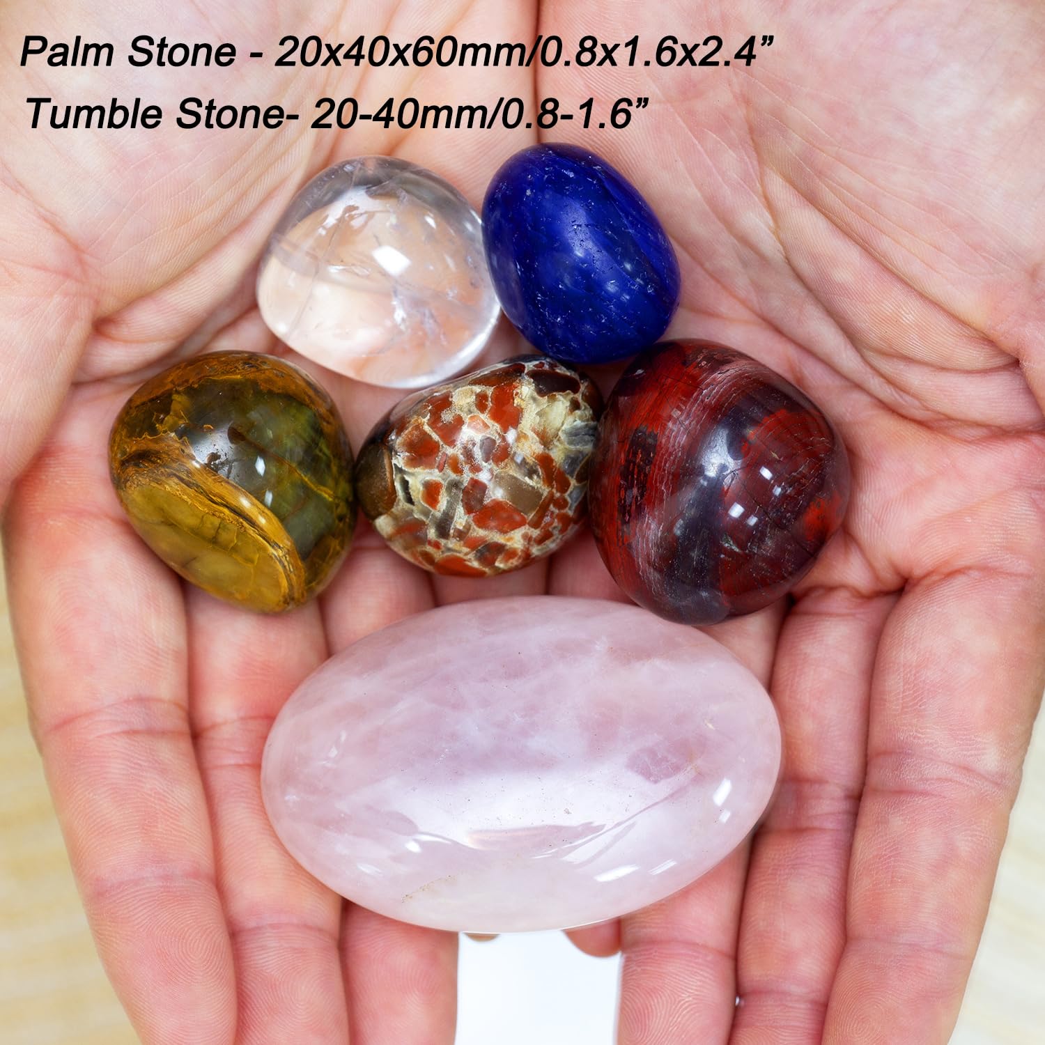 1PC Rose Quartz Natural Oval Palm Stone 2.4+ 5PCs Healing Gemtone, STINO Worry Stone for Anxitey, Pocket Healing Crystal Gem Sto