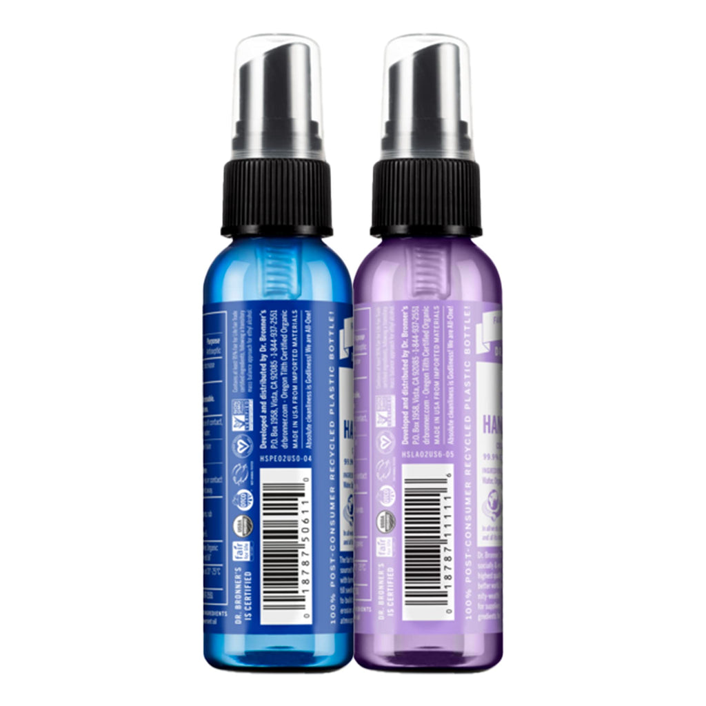 Dr. Bronners - Organic Hand Sanitizer Spray Variety Pack (Lavender & Peppermint, 2 oz, 6-Pack) Simple & Effective Formula, Clea