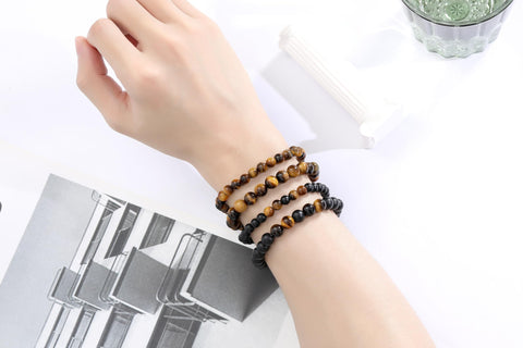 XIANNVXI Mens Bead Bracelet 4PC Tiger Eye Bracelets Black Obsidian Crystal Stone Bracelets Set for Men Stretch 8mm Crystal Beade