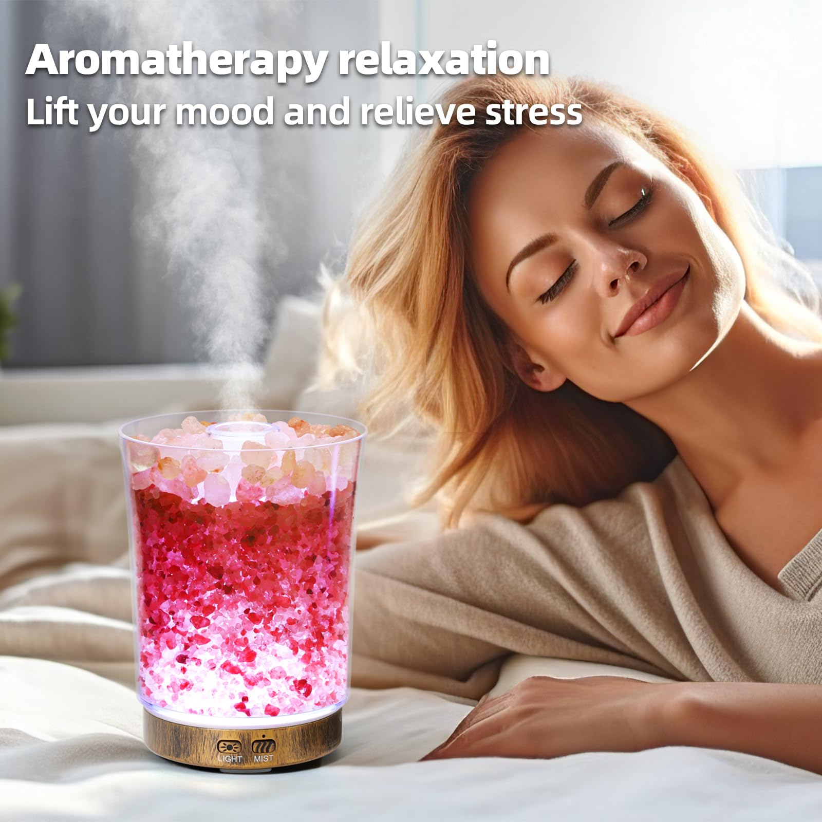 Essential Oil Diffuser, 3 in 1 Aromatherapy Diffuser & Himalayan Salt Lamp & Ultrasonic Humidifier with Timer for Large Room, In