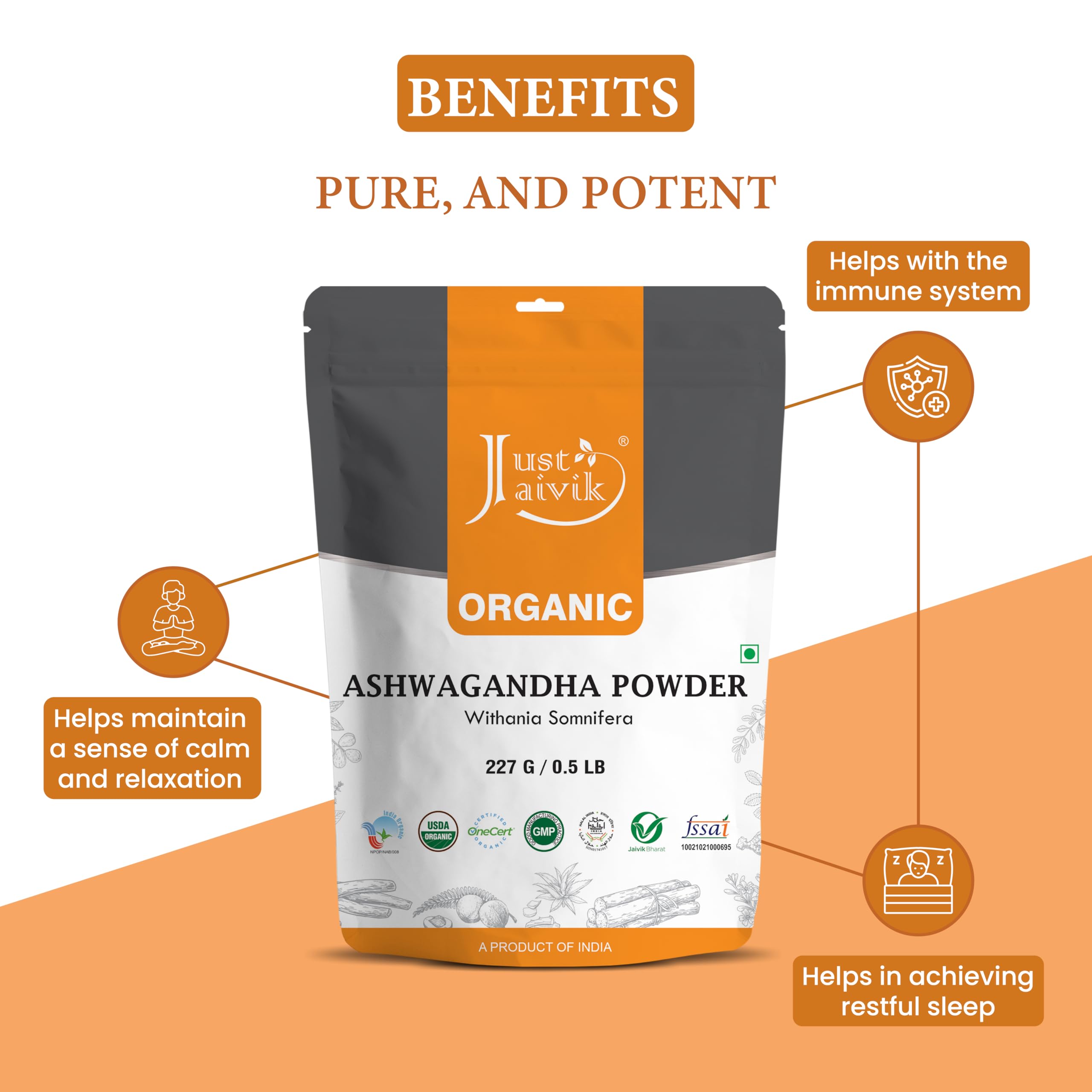 100% Organic Ashwagandha Powder- Withania Somnifera- USDA Certified Organic- 227g (0.5 LB) 8 oz - Ayurvedic Herbal Supplement Th