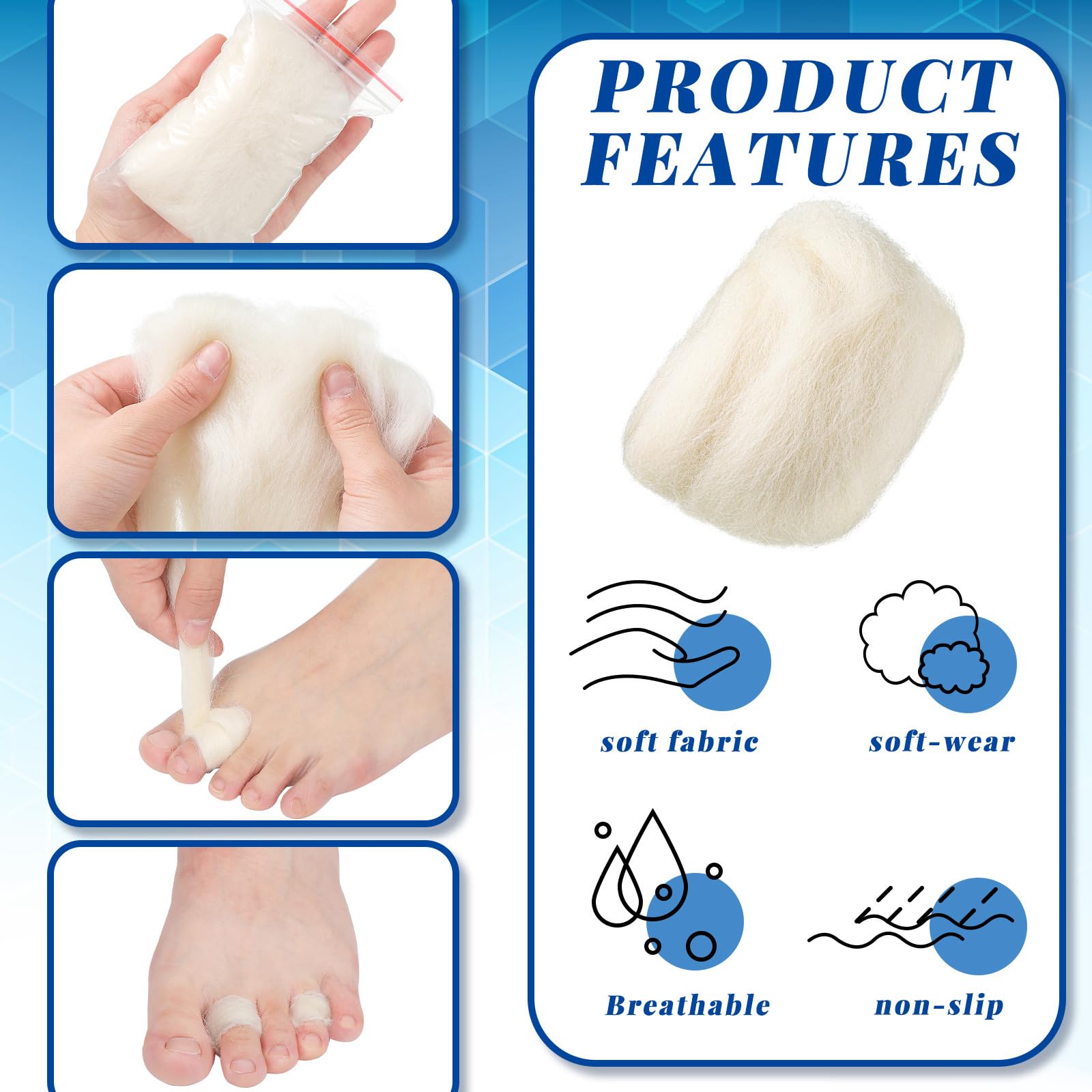 Minatee Lambs Wool for Toes Soft Feet Cushion Toe Separator Lambs Wool Corn Cushion Pads Blister Prevention Bunions Callus Cushi