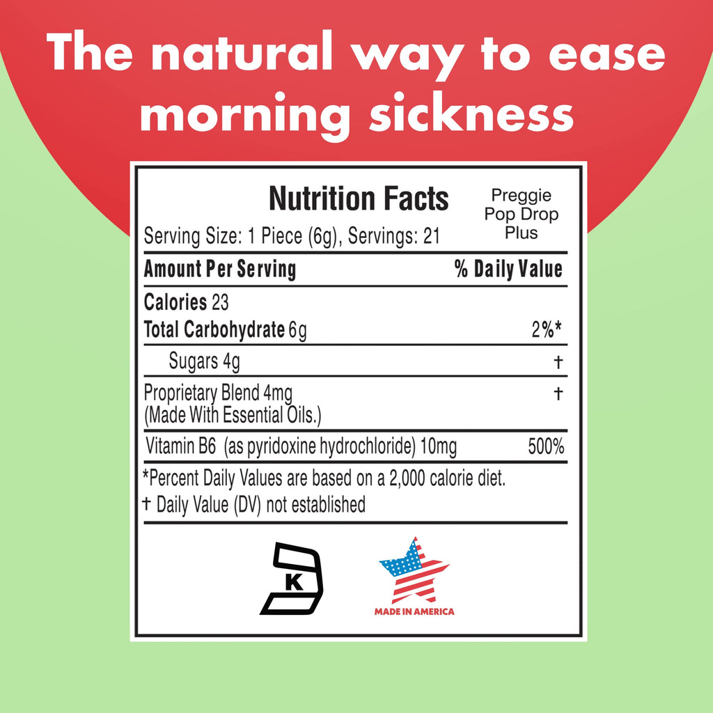 Preggie Pop Drops Plus | 21 Drops | Vitamin B6 for Morning Sickness & Nausea Relief during pregnancy | Safe for pregnant Mom & B