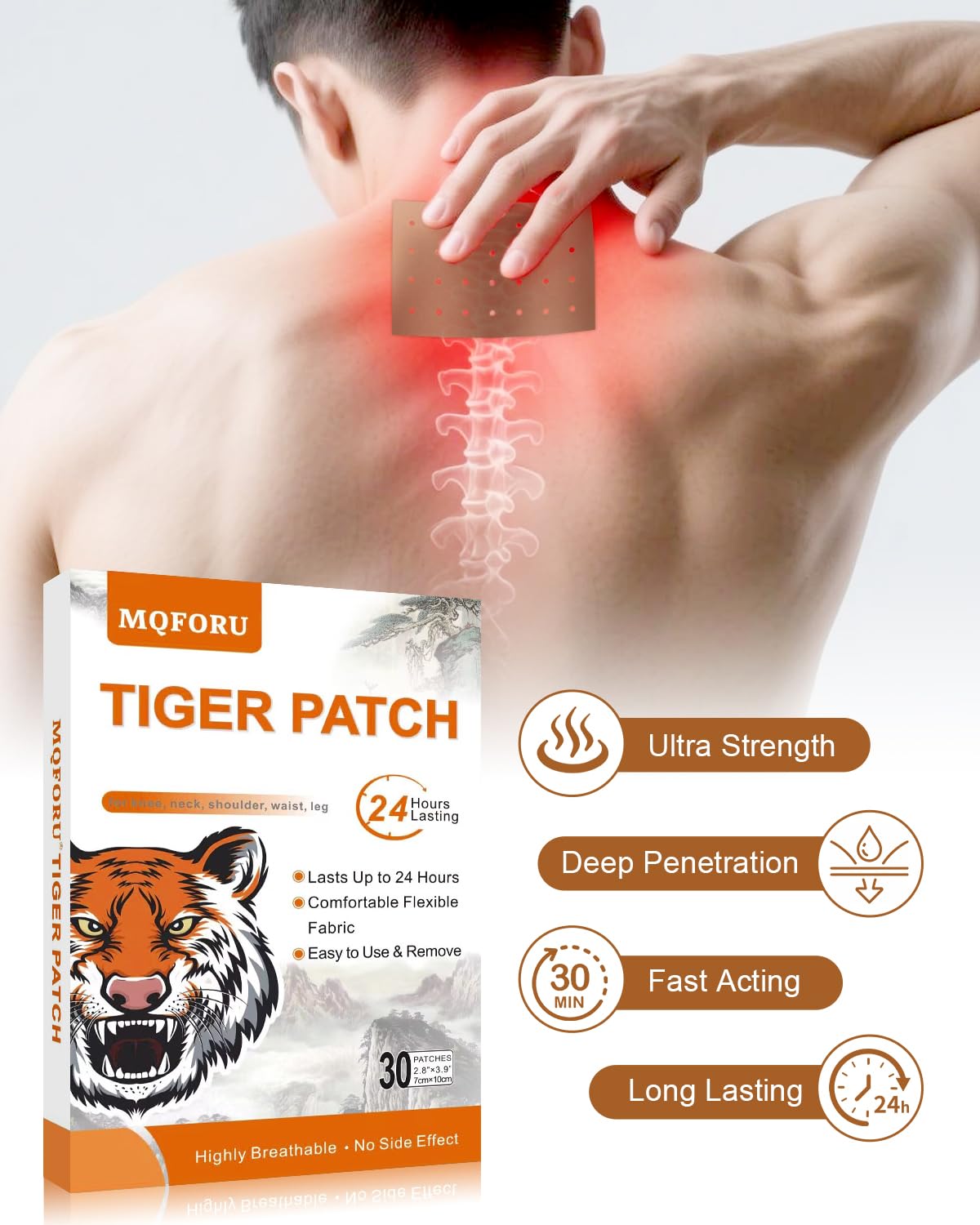 MQFORU Tiger Patches, 60 Pcs Chinese Tiger Plaster, Natural Herbal Adhesive Plasters for Muscle Joint Purposes, Maximum Strength