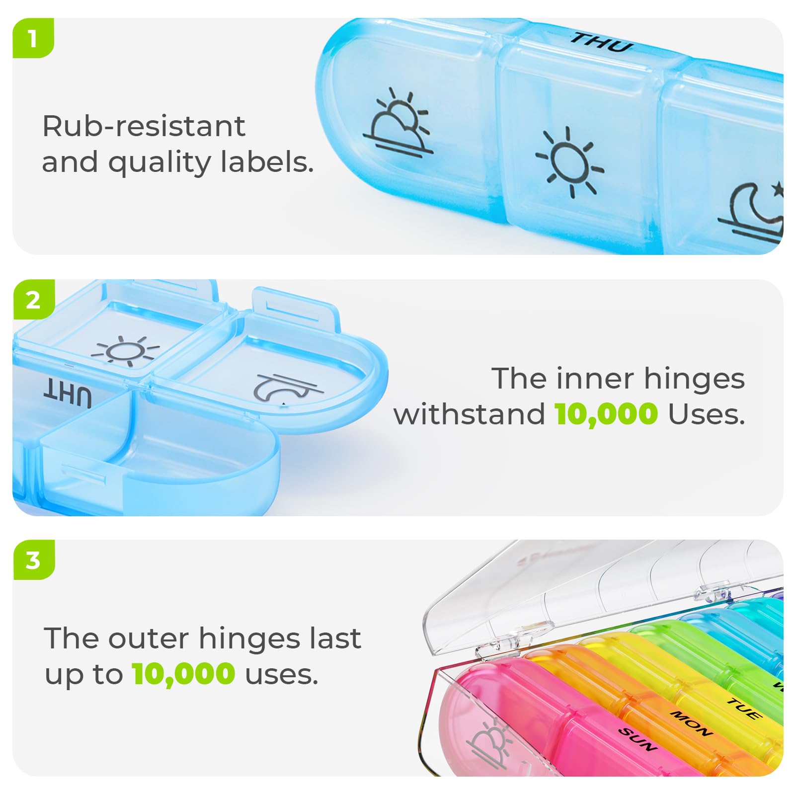 AUVON Weekly Pill Organizer 3 Times a Day, Large 7 Day Pill Box 3 Times a Day with Separate Container, Portable Pill Case for Me