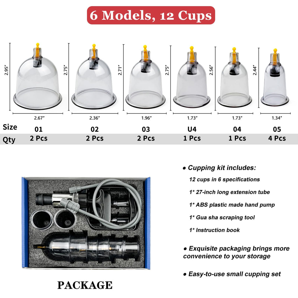 DEFUNX Cupping Therapy Set,12 Therapy Cups Cupping Set with Pump, Professional Chinese Cupping Therapy Sets Hijama Cupping Massa