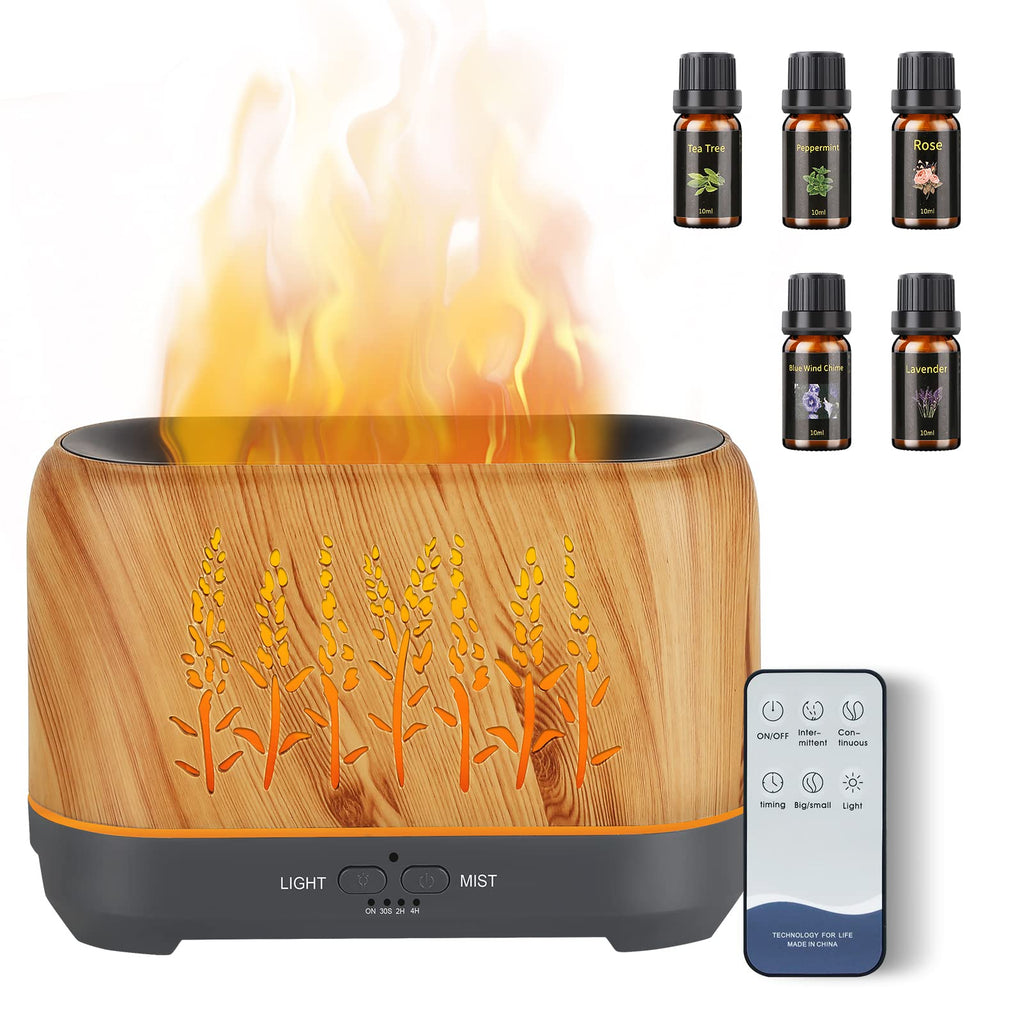NEWYID Aromatherapy Diffuser with 5 Essential Oils, Oil Diffuser with Flame Light 3 Mist Mode 4 Timer Up to 12H of Continuous Ar