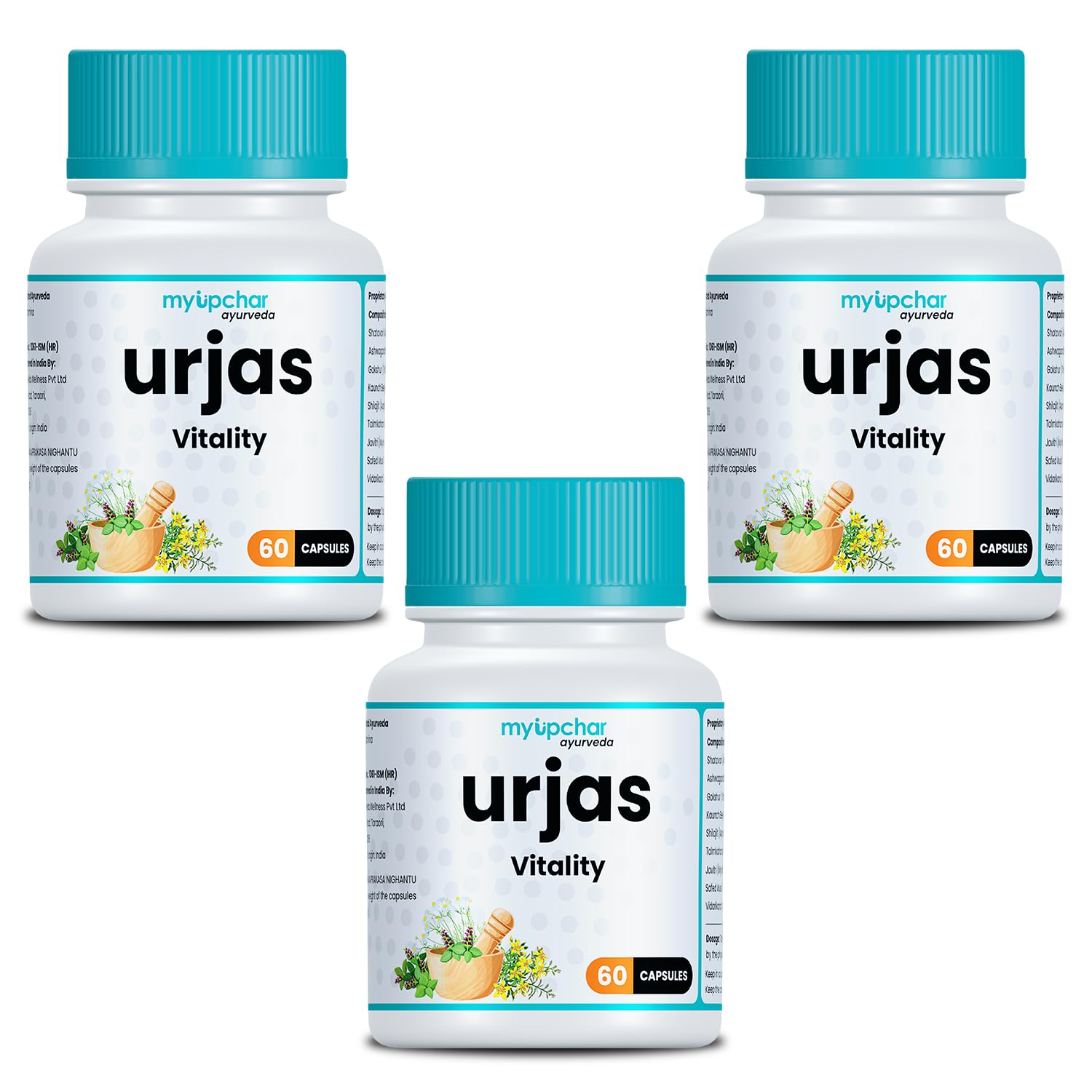 Myupchar Ayurveda Urjas Vitality Veg 60 Capsules For Men | Improves Strength, Stamina & Energy | Ashwagandha, Safed Musli, Goksh