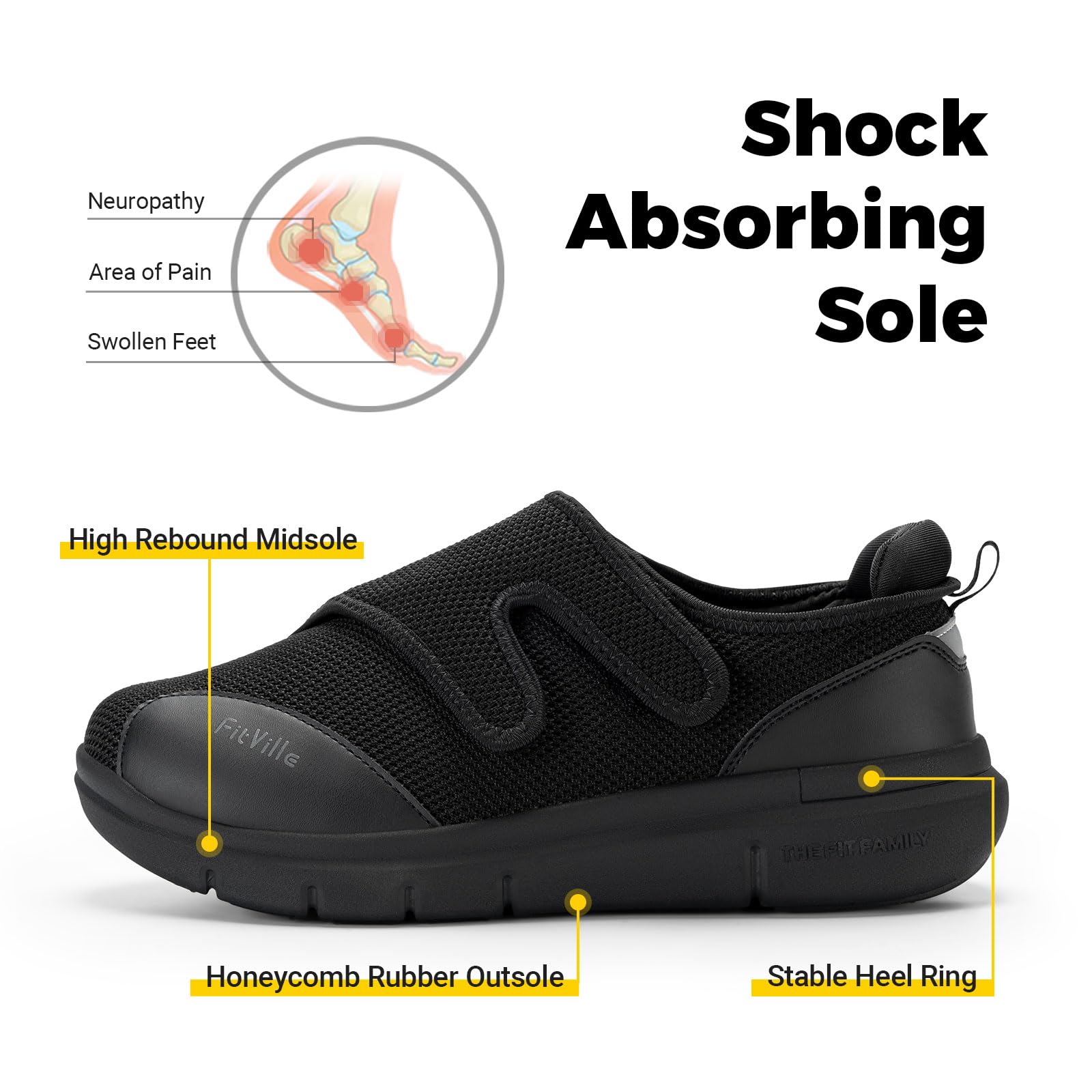 FitVille Diabetic Shoes for Men Extra Wide Width Orthopedic Slip-on Fall Prevention Walking Shoes Adjustable Closure with Arch S