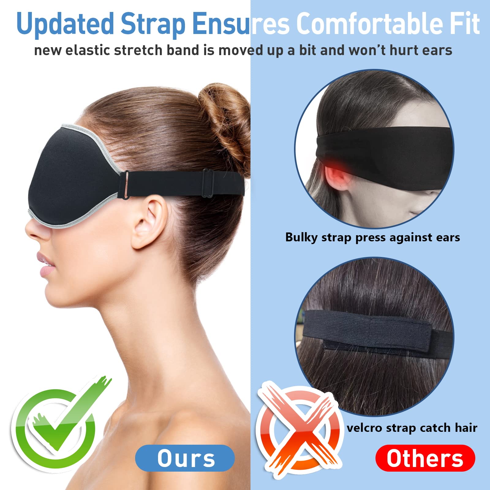 MZOO Luxury Sleep Mask for Back and Side Sleeper, Completely Block Out Light Sleeping Eye Mask for Women Men, Zero Eye Pressure