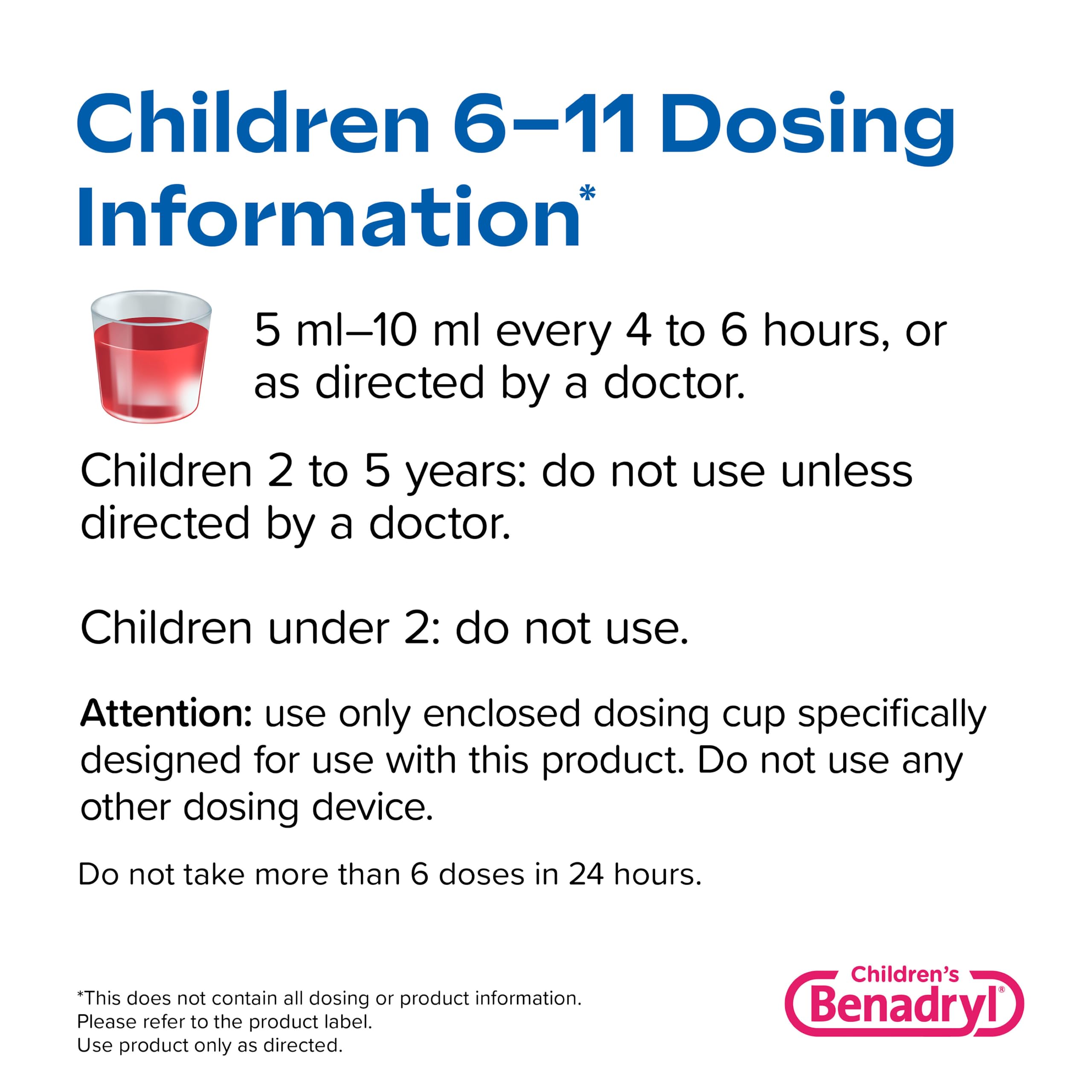 Benadryl Childrens Allergy Relief Liquid Medicine with Diphenhydramine HCl Antihistamine for Kids Allergy Relief, Effective Al